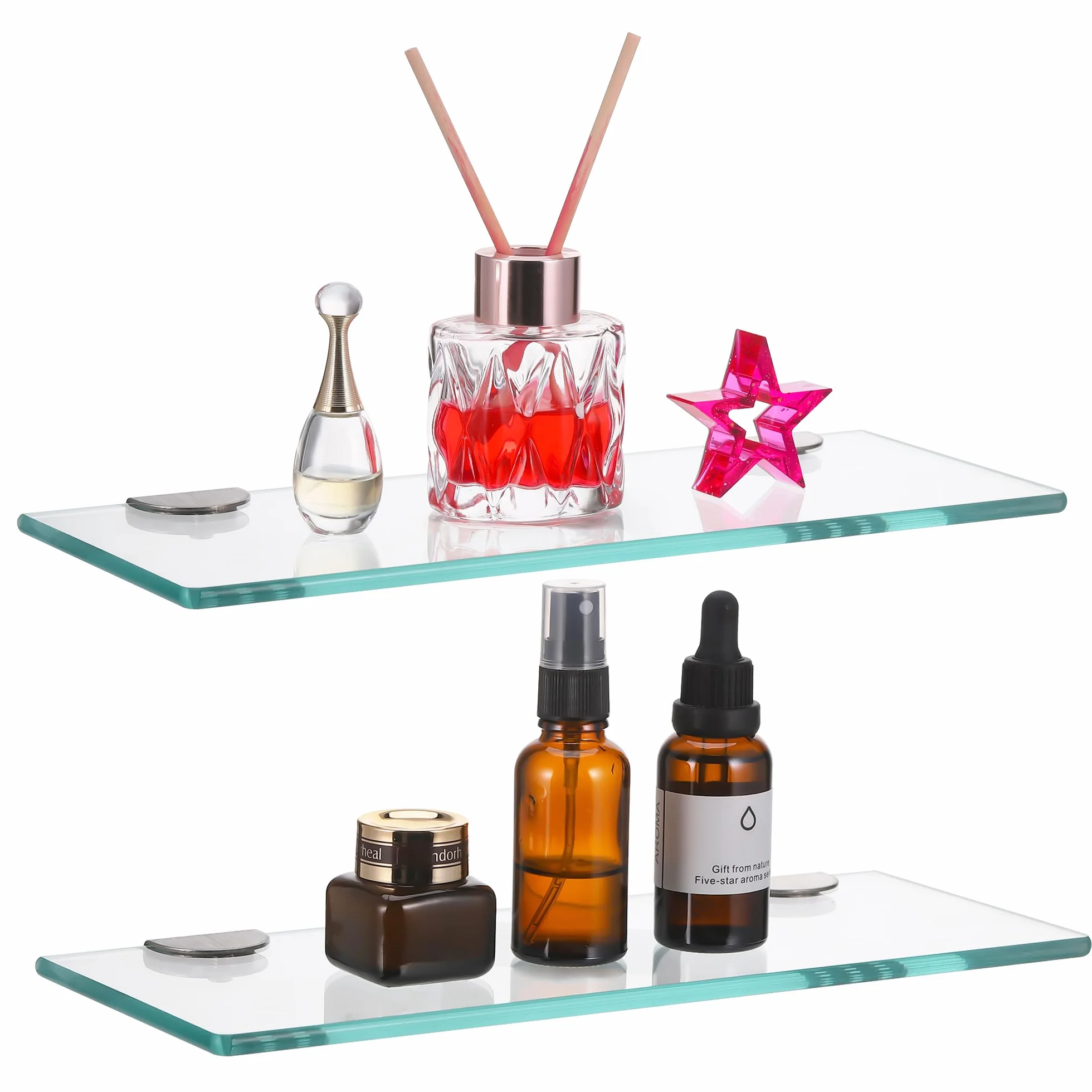 JIZZU Repisas para Baño, 2Pcs Estante Baño de Cristal con Pinzas de Acero Inoxidable, Estantería Baño Prateleira Casa de Banho para baño, Cocina, Dormitorio (30 * 13 * 0.6 cm)
