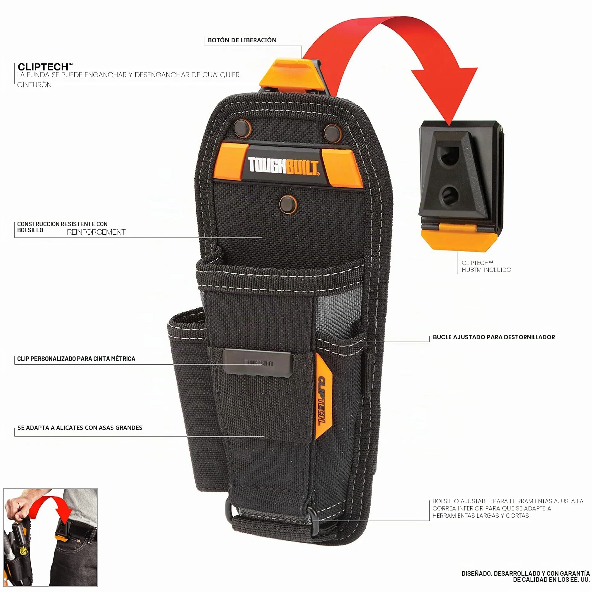 ToughBuilt Bolsa de herramientas para alicates, bolsillos, clip cinta métrica, organizador ajustable