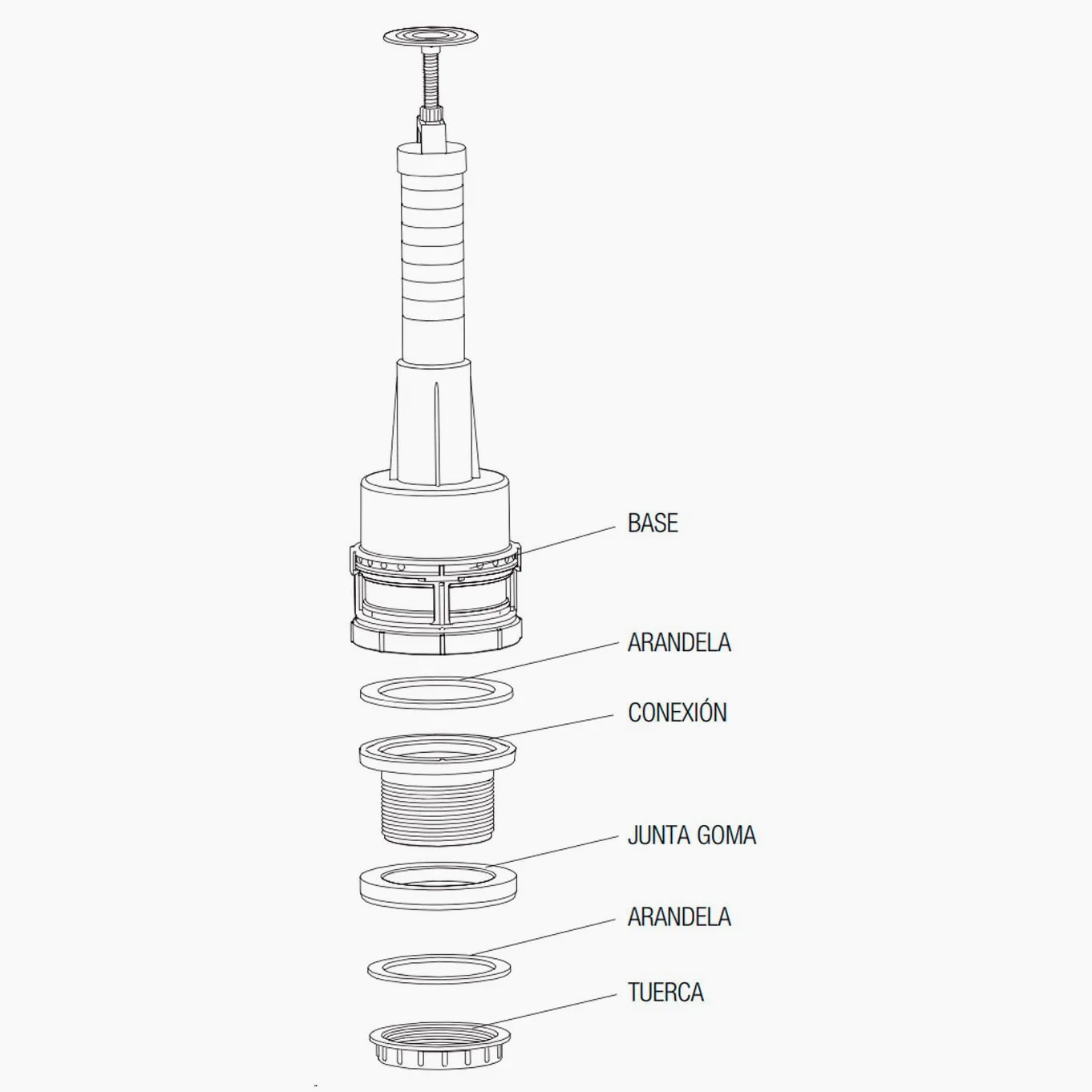 Tradineur - Descarga Universal de Cisterna - Compacta, Silenciosa, Ecológica, Rápida - Base Roscada Universal, Altura Ajustable, Botón Regulable