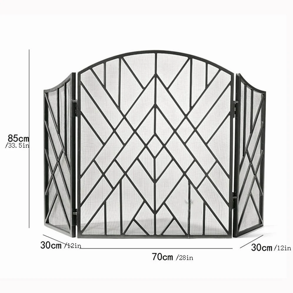Pantalla Salvachispas Chimenea interior Pantalla 3 Panel de estaño de hierro forjado pantalla grande de metal decorativo exterior de malla cubierta sólida prueba de Baby Safe Chimenea Valla diseño de