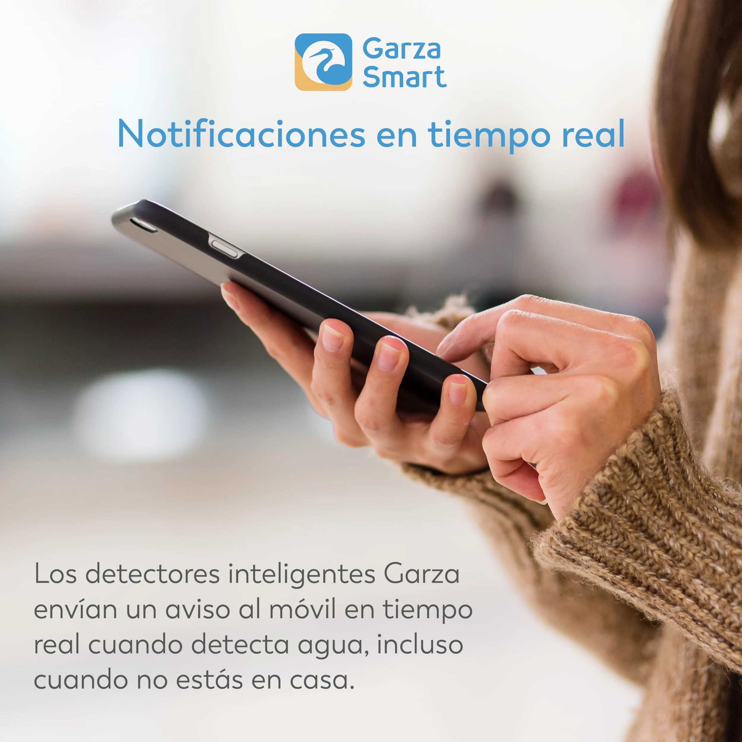 Garza Smart - Detector de Agua WiFi Inteligente para Filtraciones, Inundaciones...con Notificaciones en Tiempo Real por App, Alarma Sonora de 55 db, No Requiere Instalación.
