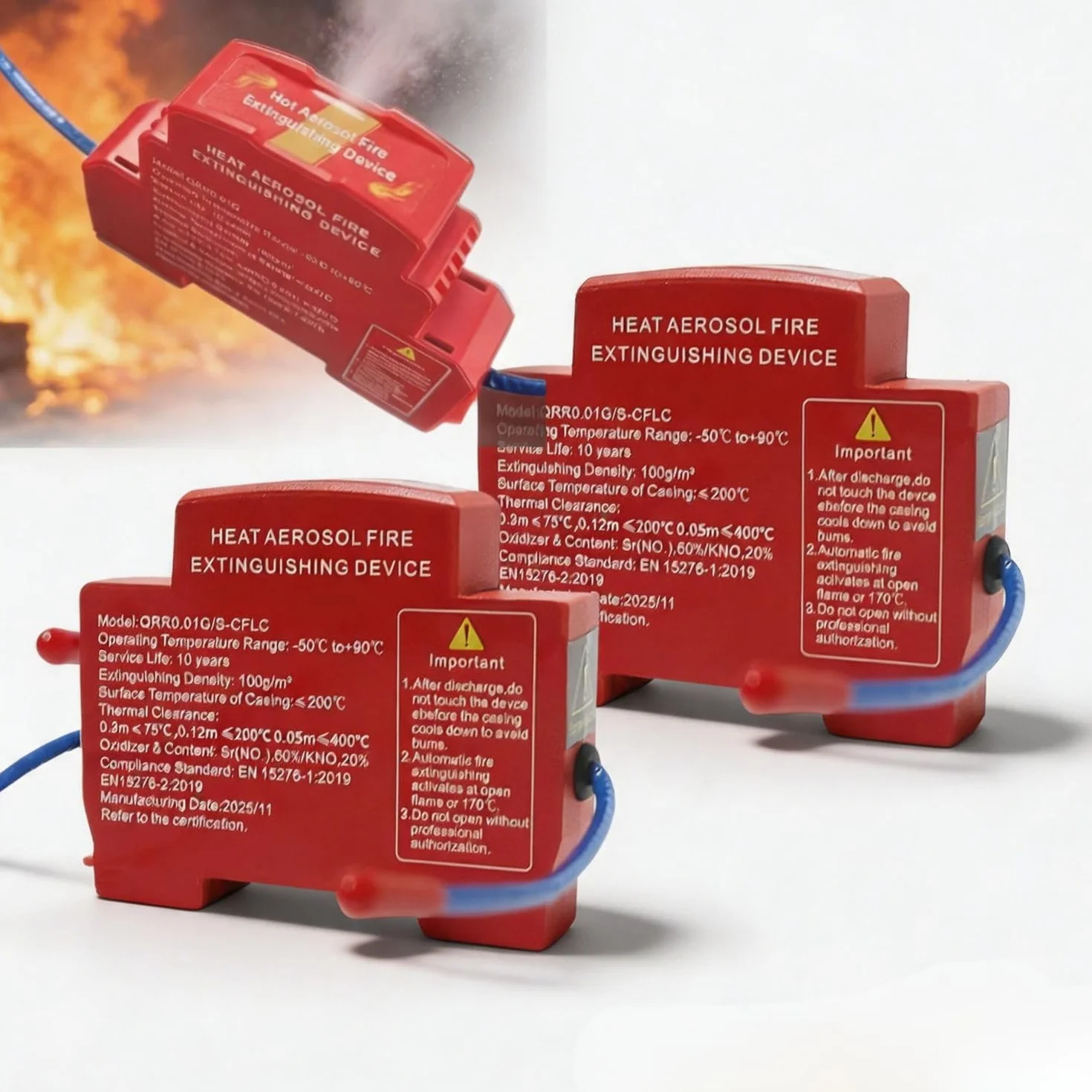 Extintor Cuadro Eléctrico Automático Aerosol para Panel Eléctrico Montaje Riel DIN Armarios (2PC)