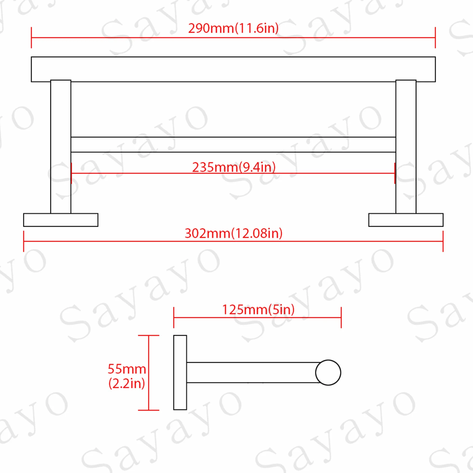 SAYAYO Toallero Doble Barra Acero Inoxidable 30CM para Baño y Cocina