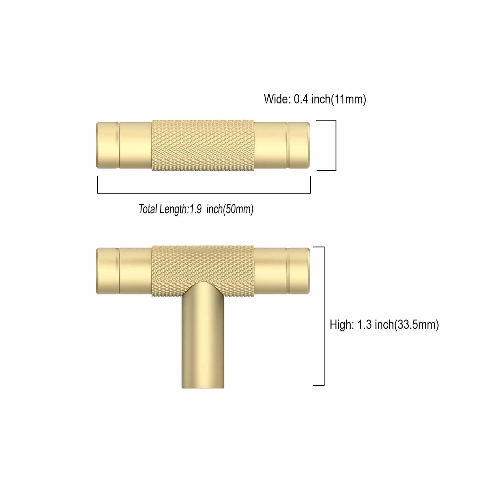 Amerdeco 10 Piezas Pomos y Tiradores en Forma de T, Oro, para Cocina y Armarios, Tirador de Puerta en Aleación de Aluminio, Agujero Único UK0026