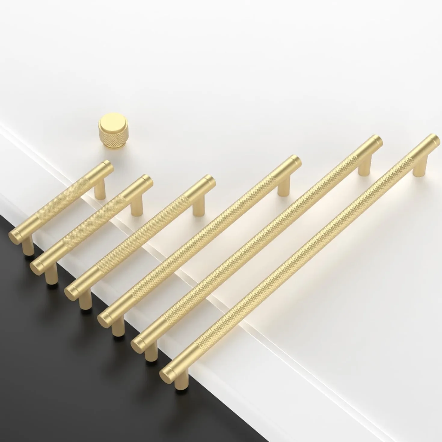 Amerdeco 10 Piezas Pomos y Tiradores en Forma de T, Oro, para Cocina y Armarios, Tirador de Puerta en Aleación de Aluminio, Agujero Único UK0026
