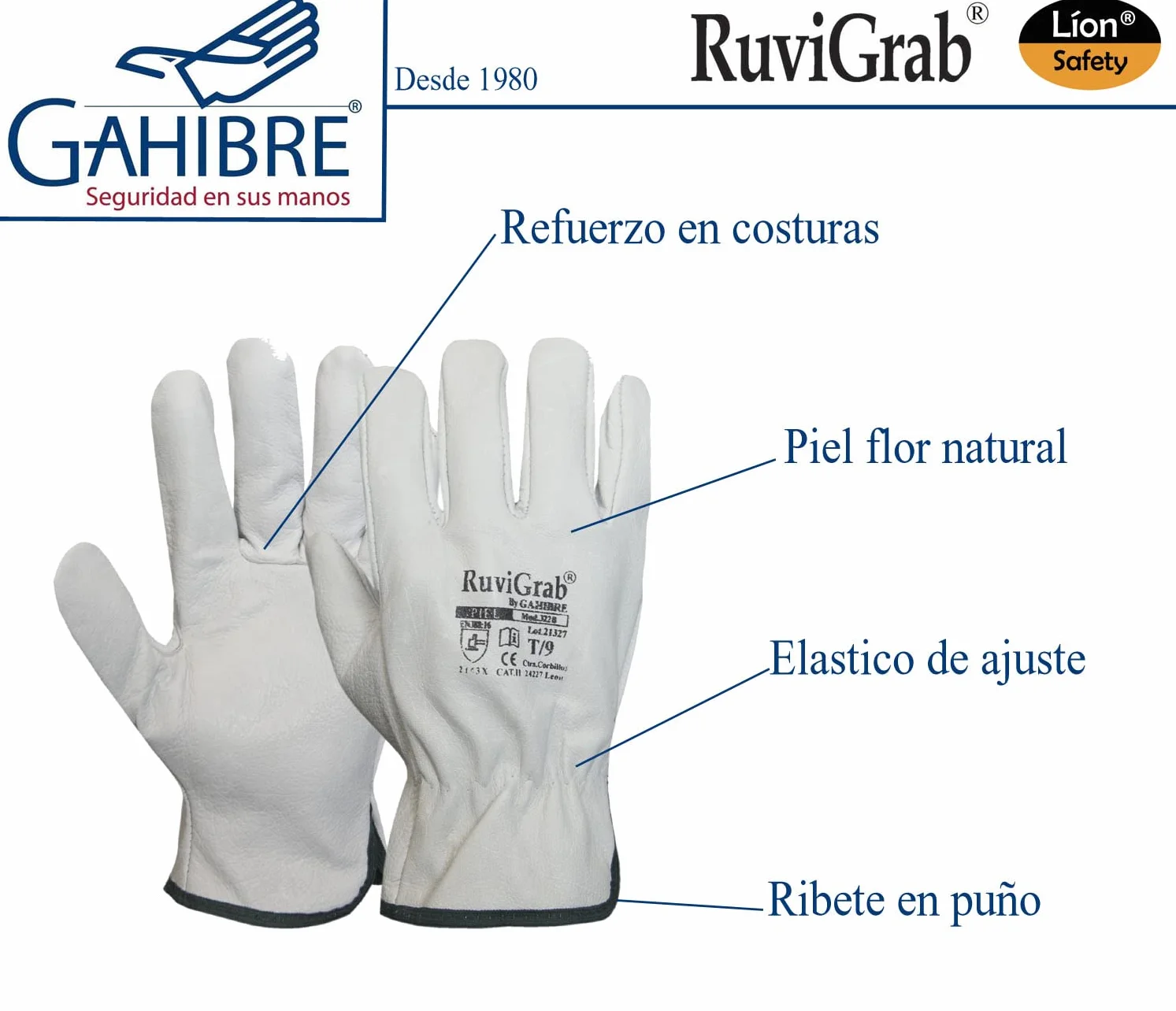 Guantes de Trabajo Piel Ruvigrab Pack 12 Pares Cuero para Obra Jardín Hombre Mujer