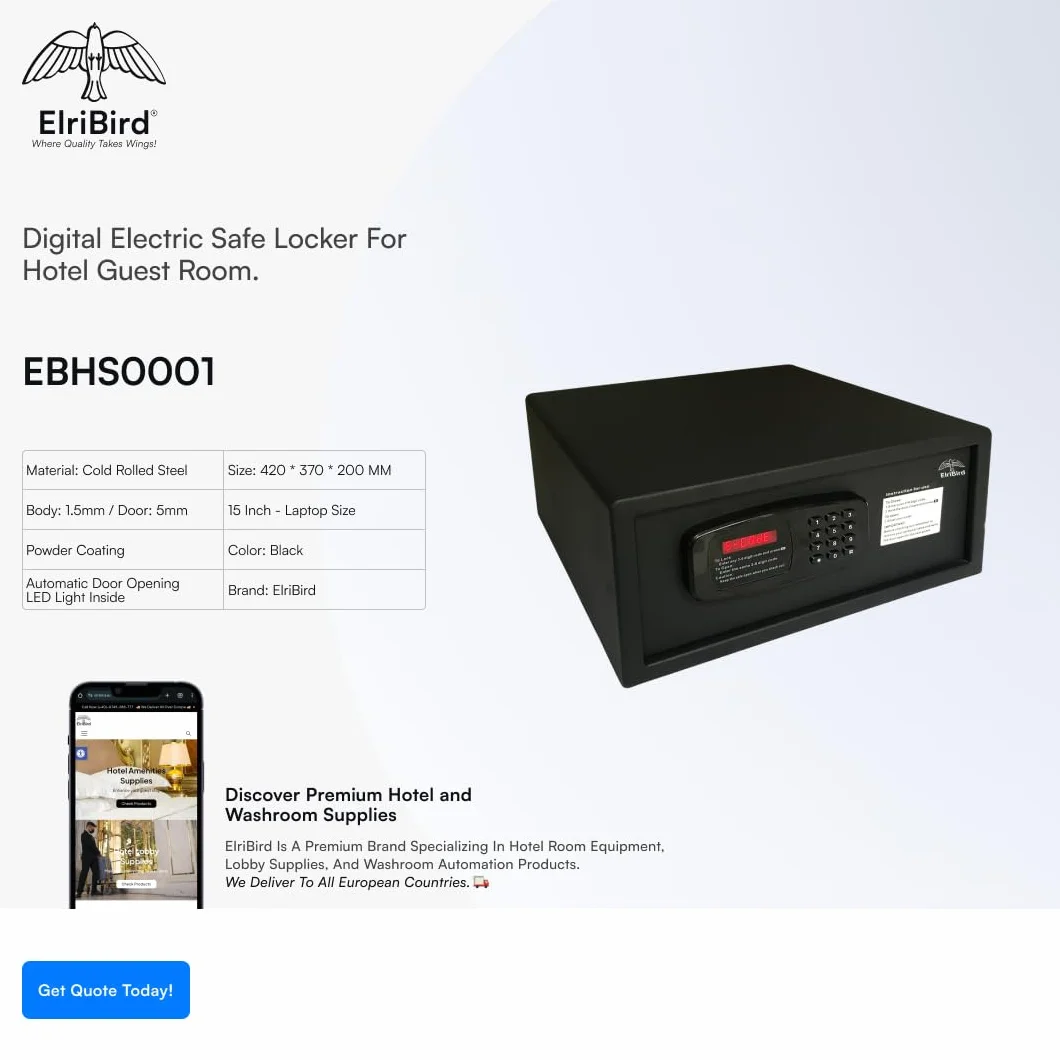 Caja Fuerte Hotel Electrónica Apertura Automática Puerta Teclado Digital Tamaño Portátil 15 Pulgadas Seguridad Premium Negra