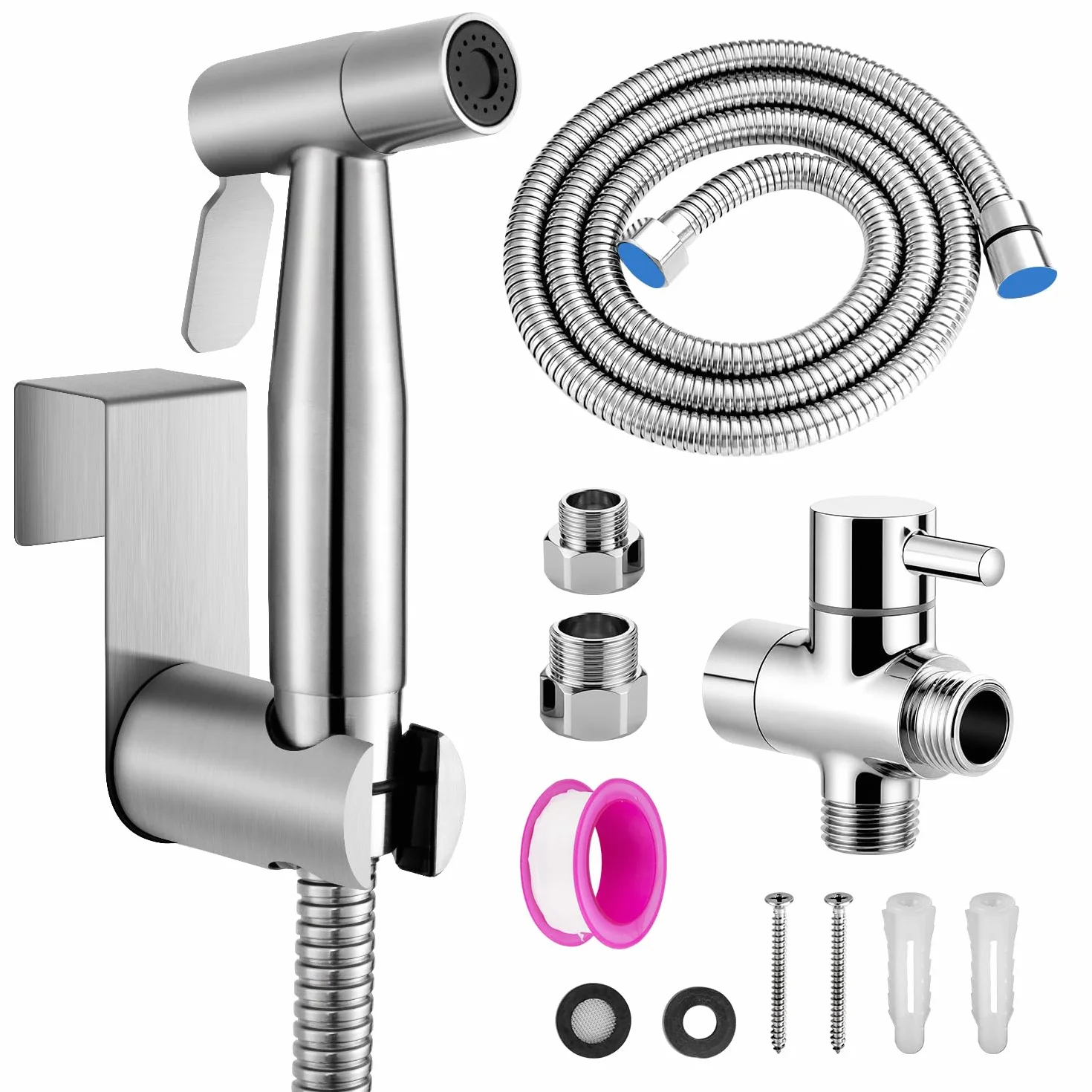 Duchas Higienicas Para WC, Grifo de Bidet con Manguera 1.5m, Sustituto Utilizado en El Baño, para Mascotas, La Higiene Personal con Adaptador G1/2,G3/8