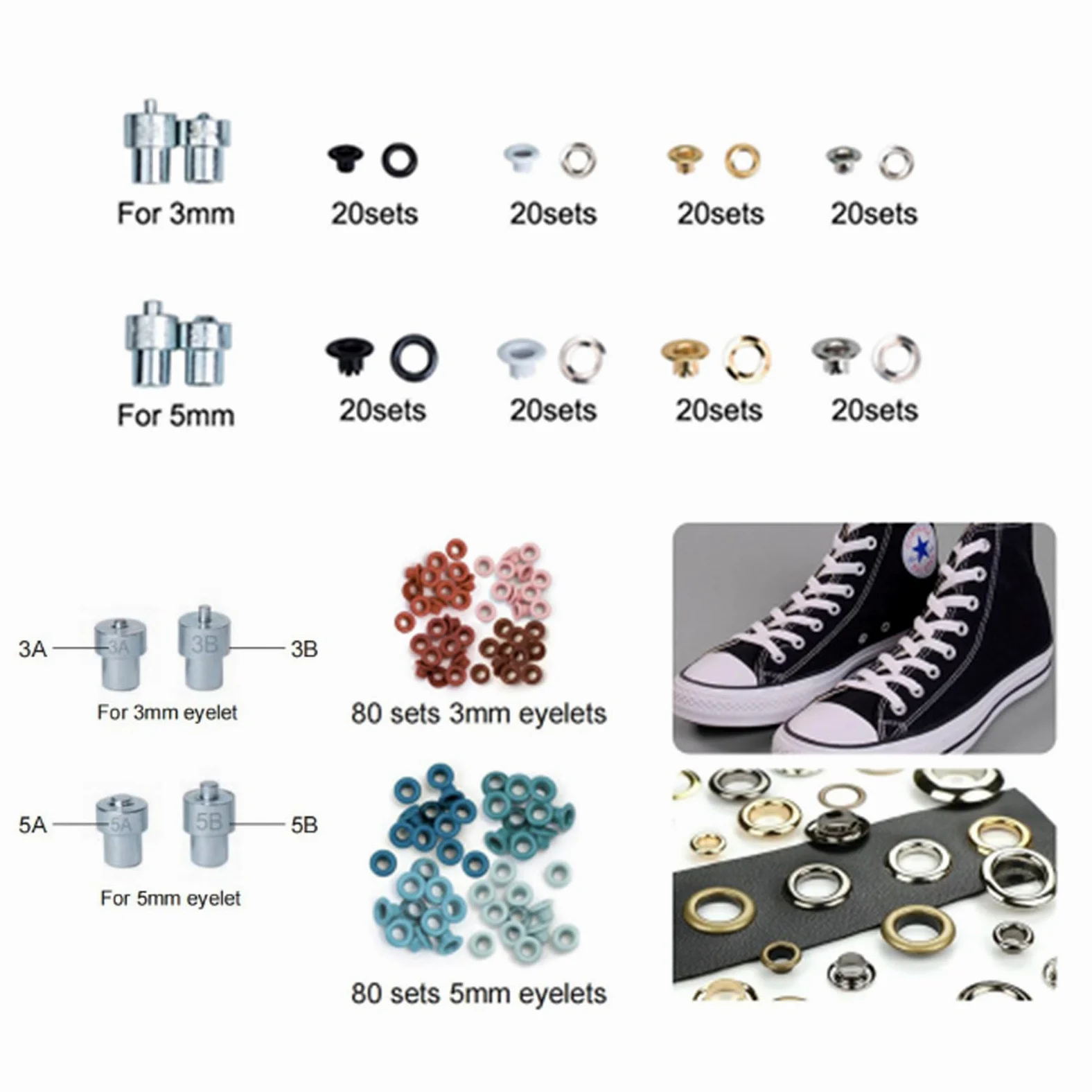 Juego Alicates Ojales 160 Piezas Alicates para Ojales Ojales Metal Kit Herramientas para Ojales 3 Mm y 5 Mm Alicates para Ojales con Ojales para Lonas para Zapatos Bolsos Cuero Ropa Manualidades Diy