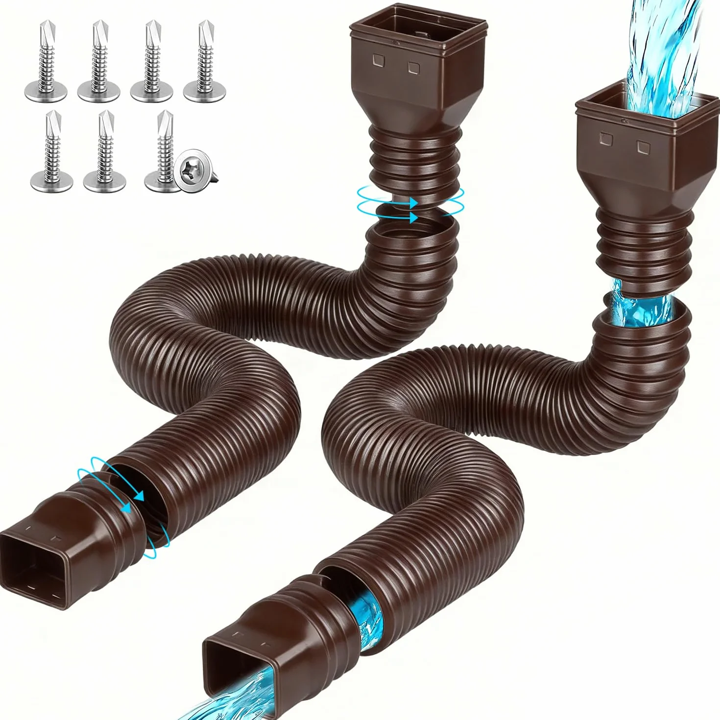 Extensiones de Bajante de Canal de Lluvia 80/100 mm Alargador Flexible 47-150 cm Marrón 2 Piezas