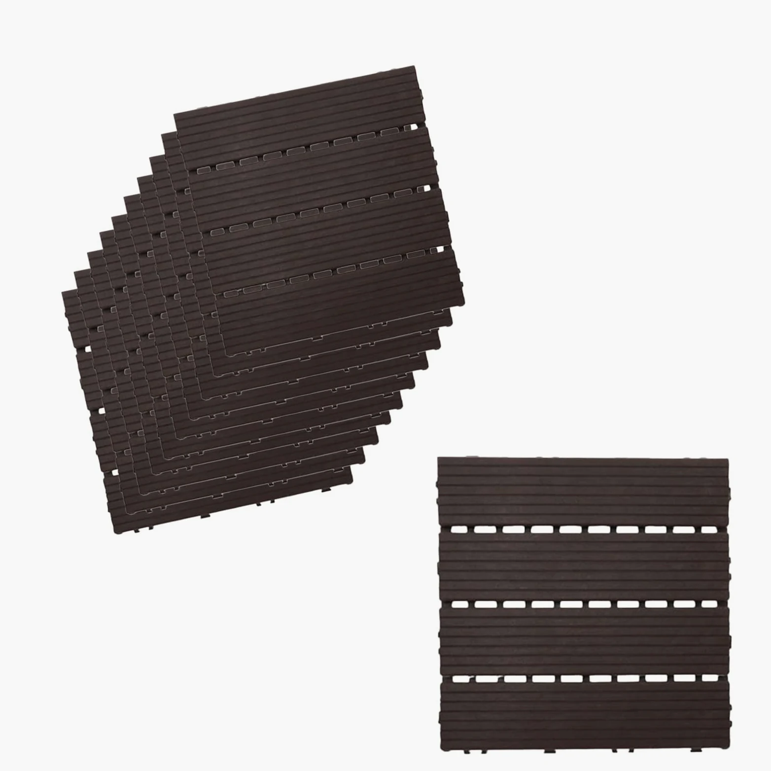 Azulejos de plástico para jardín, 30 x 30 cm, baldosas de PVC, color negro café, suelo empotrable, total 0,9 m², recortables, 10 unidades