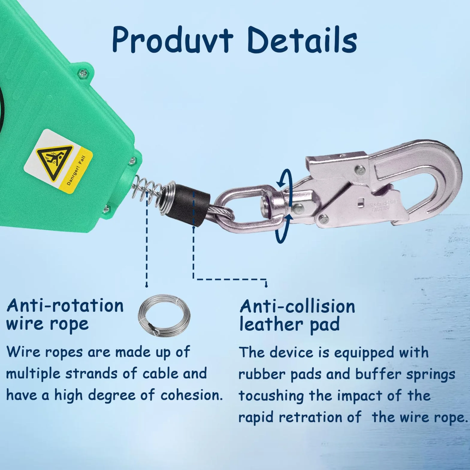 Arnes Linea de Vida Retractil Tejado Dispositivo Anticaida 150 kg 20m Verde