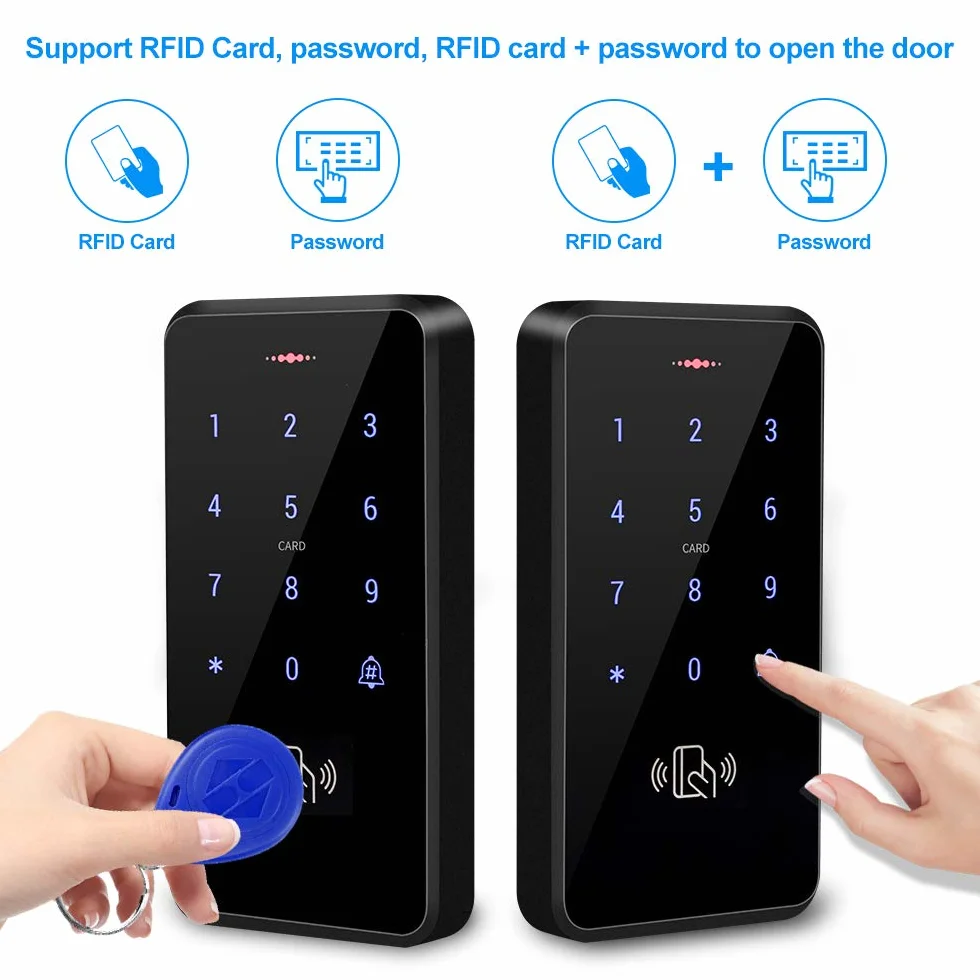 Sistema de Control de Acceso de Puerta Impermeable DC12V IP68 RFID con Soporte Wiegand 26/34 3000 Usuarios + 10 llavero Azul (ID 125KHz)