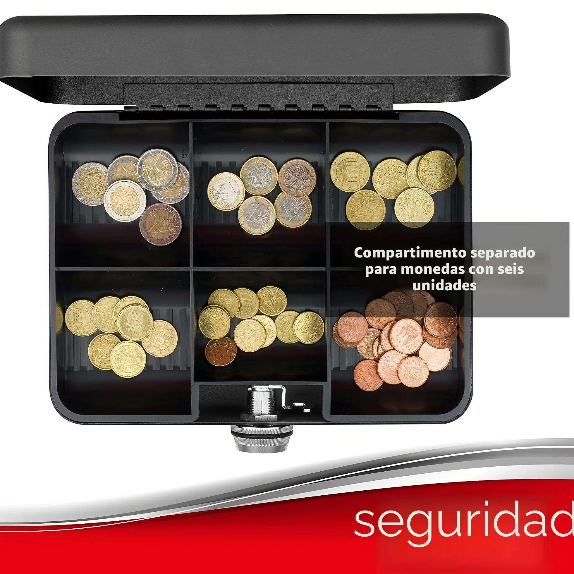 Caja de caudales Sax con cerradura de combinación, cerradura extra fuerte, 25 x 18 x 9cm, Grande, Caja de caudales de seguridad negra