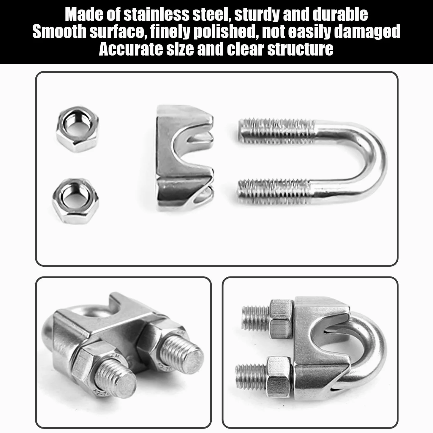 20 Piezas De Mandriles De Cable, Abrazaderas De Cable De Acero Inoxidable, Sujetadores De Sillín con Pernos En Forma De U, Adecuados para Muebles, Tuberías De Seguridad Y Equipos De Gimnasia.