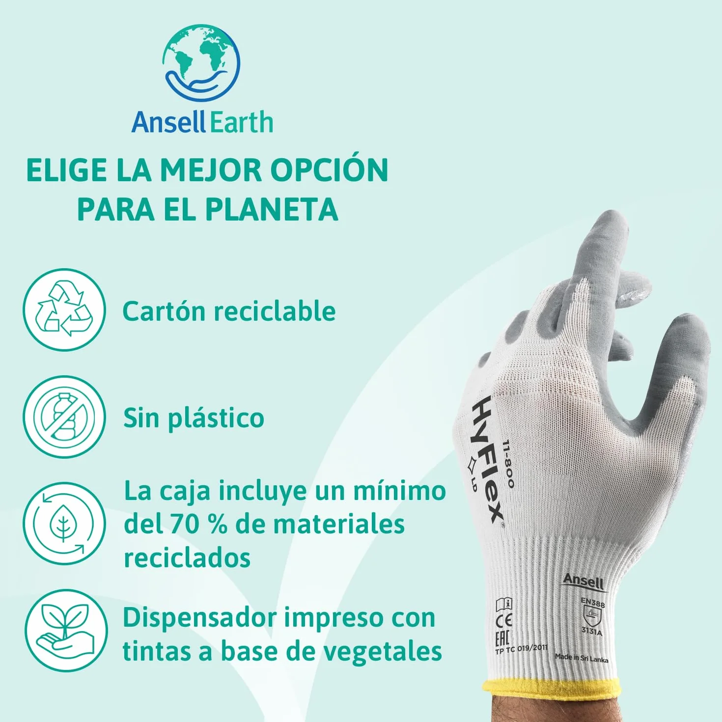Ansell HyFlex 11-800 Guantes de Trabajo Profesionales, Revestimiento de Nitrilo Antideslizante, Talla XL, 12 Pares