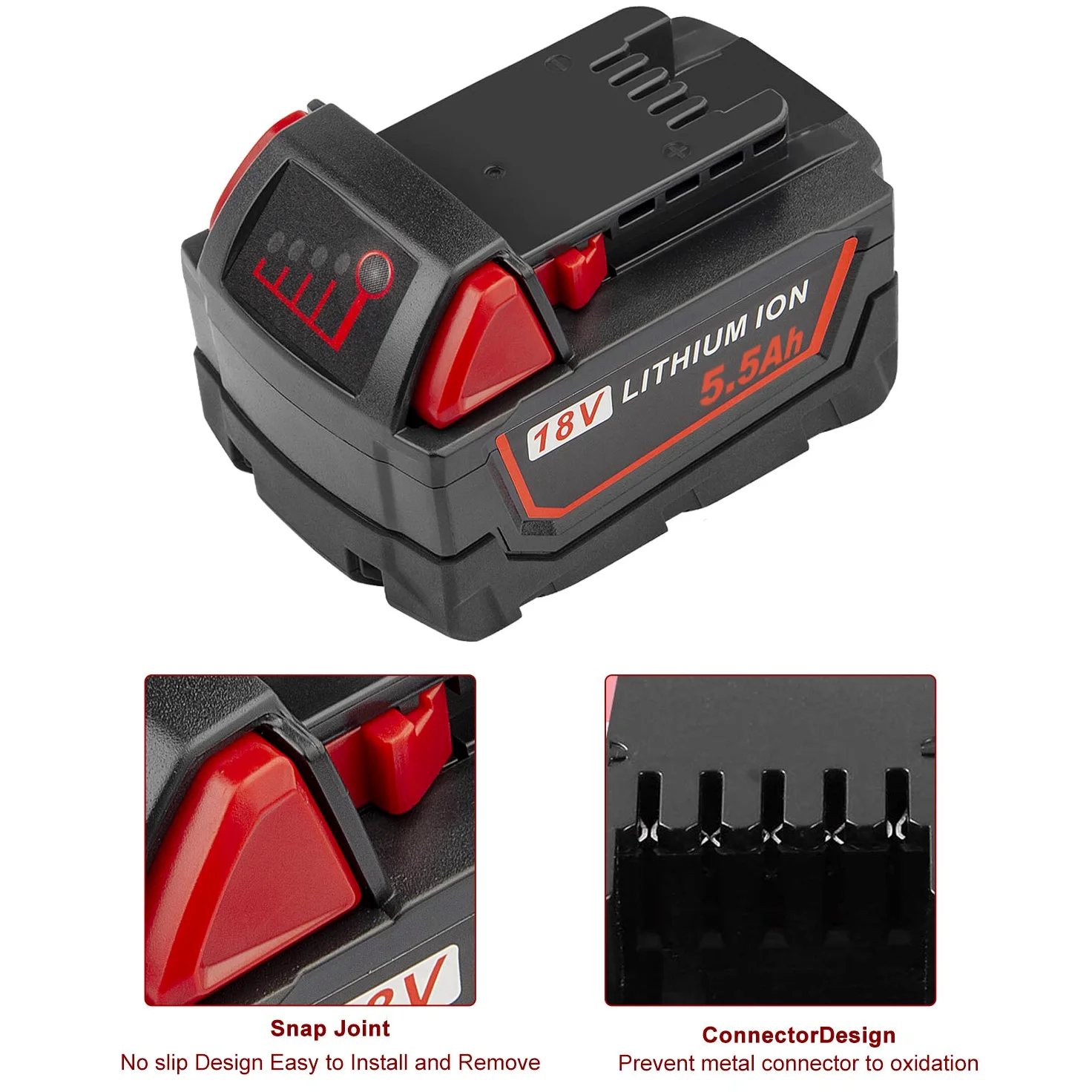 LabTEC Batería de repuesto para M18, Batería de litio de 18V 5500mAh para Milwaukee 18V M18 48-11-1840 48-11-1828 48-11-1820 48-11-1815 48-11-1850 para herramientas eléctricas