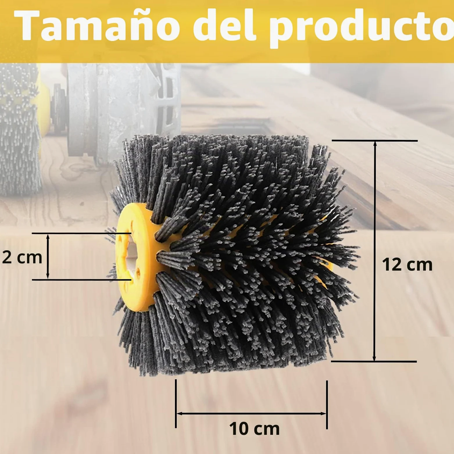 cepillo abrasivos grano 60, 120 x 100 mm, nailon para procesamiento de madera, grit bristle para máquina de satinado, rueda de alambre (Gris)