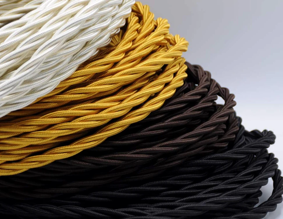 Klartext - Cable textil trenzado Bella Époque para instalación eléctrica vintage, 3 x 1,5 mm, negro, 5 m.