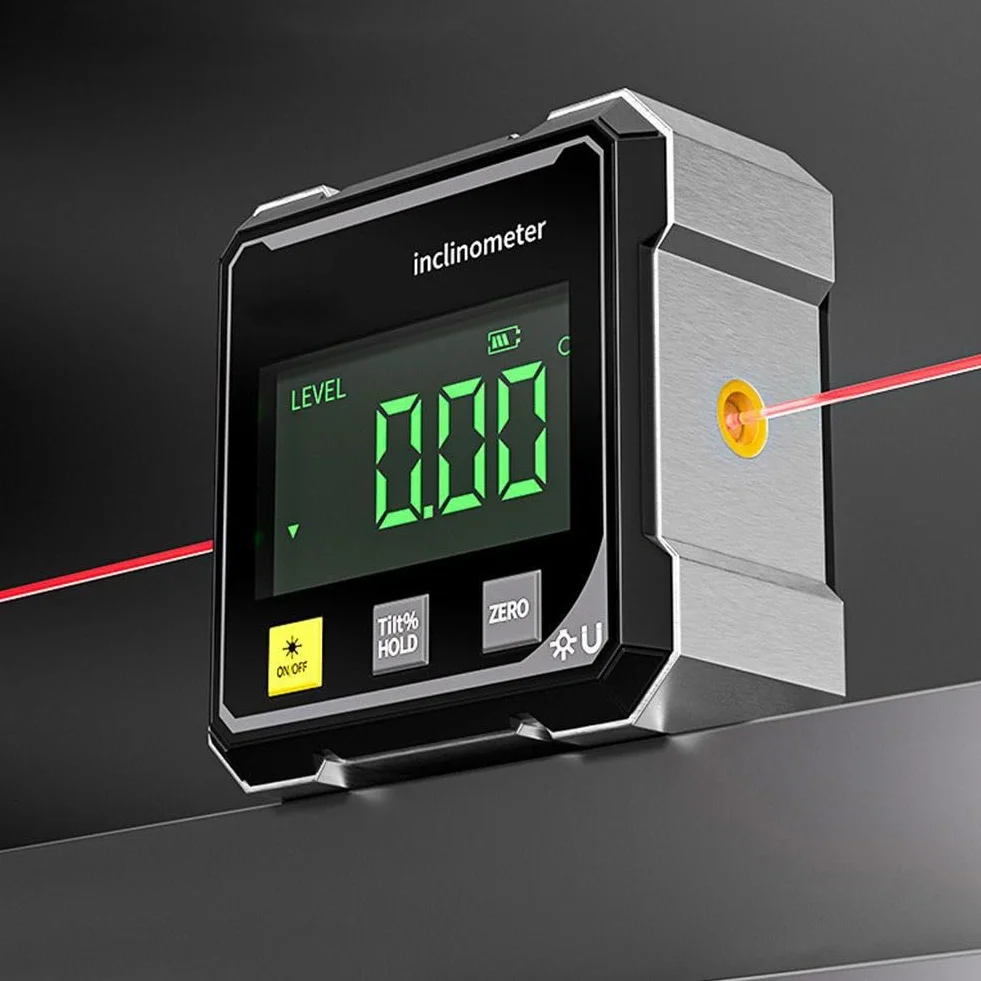 Buscador de ángulos digital con indicador electrónico de ángulo magnético fuerte de 4 lados, inclinómetro con retroiluminación, transportador de inglete de sierra de mesa, buscador de ángulos