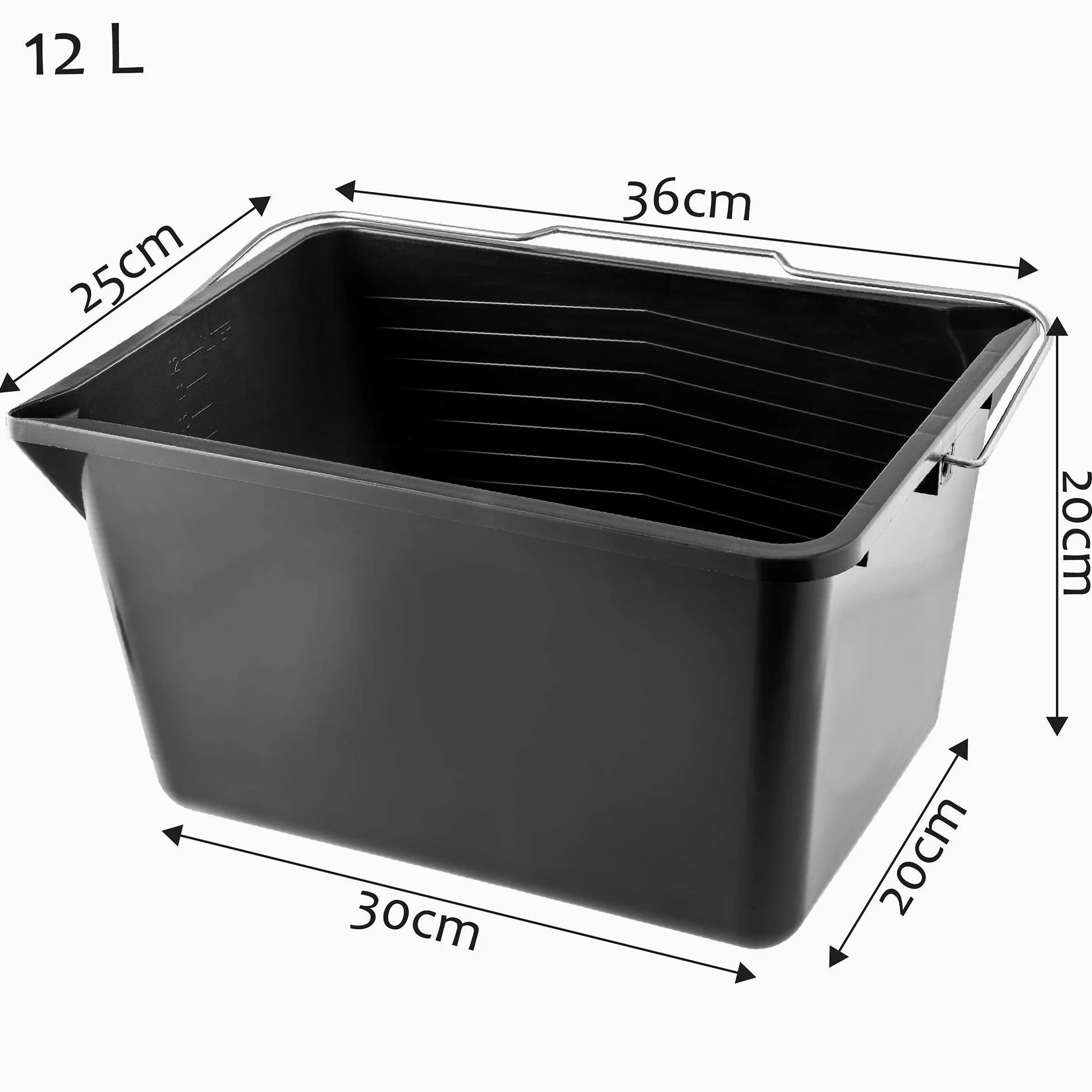 KADAX Cubo de pintura cuadrado de plástico, cubo con asa de metal, cubo de agua resistente con borde de vertido, para renovación, jardín, cubo de limpieza, rectangular, 1 unidad), color negro