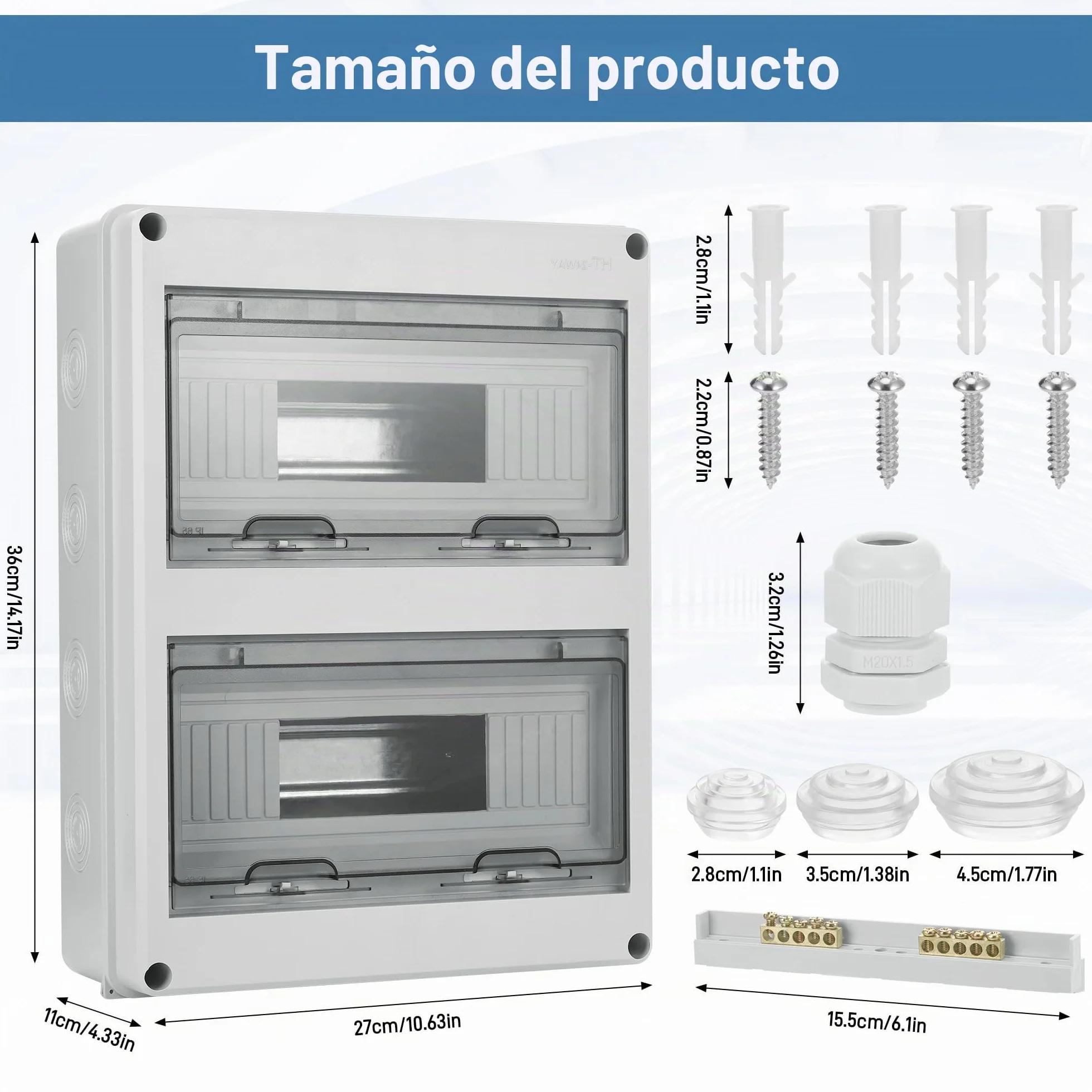 JIZZU Caja de Distribución de Montaje Superficial, IP65 2 Filas Cubre Cuadro Electrico con 24 Módulos, Caja Estanca Exterior Electrica para Jardines Exteriores, Granjas, Centro Comercial