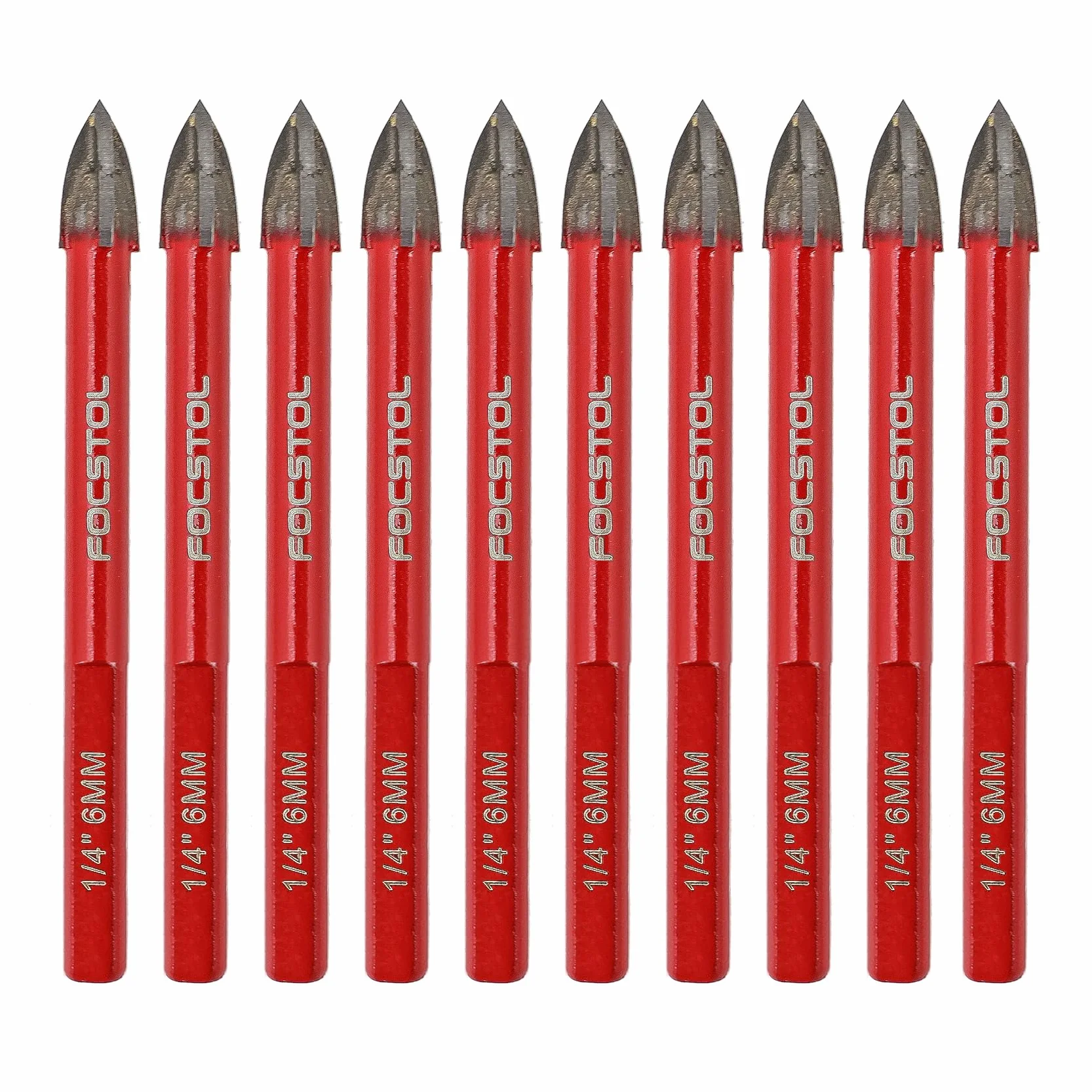 FOCSTOL Juego Brocas Seco - 10 piezas Juego Brocas Carburo con Mango Triangular para Madera Plástico Albañilería Cerámica Hormigón Mármol (6mm*10)