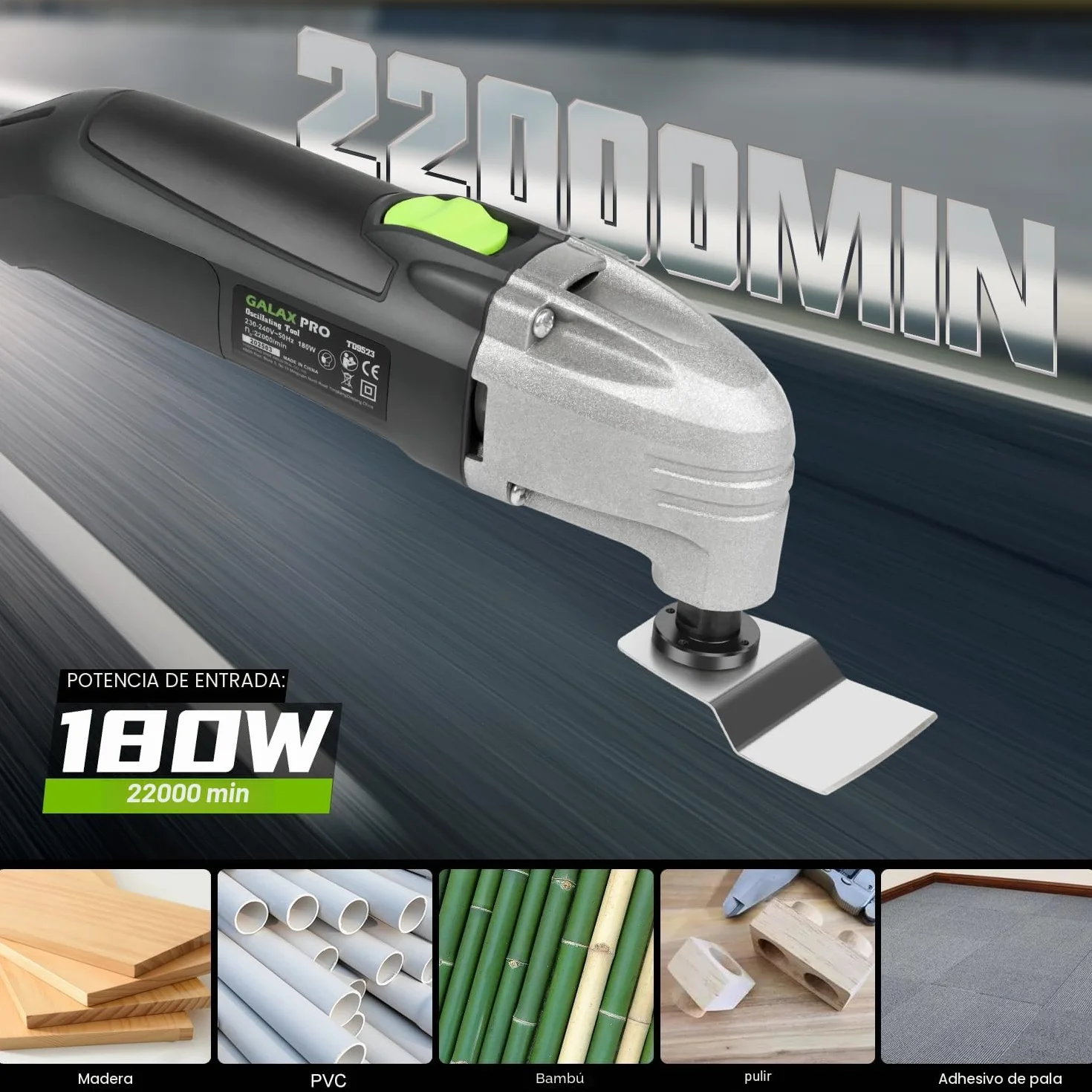 GALAX PRO Herramientas de Oscilación 180W, Herramienta multifunción 22000 OPM, 12 Piezas de accesorios con Láminas de Cambio Rápido Multifunción para lijar, brunir.