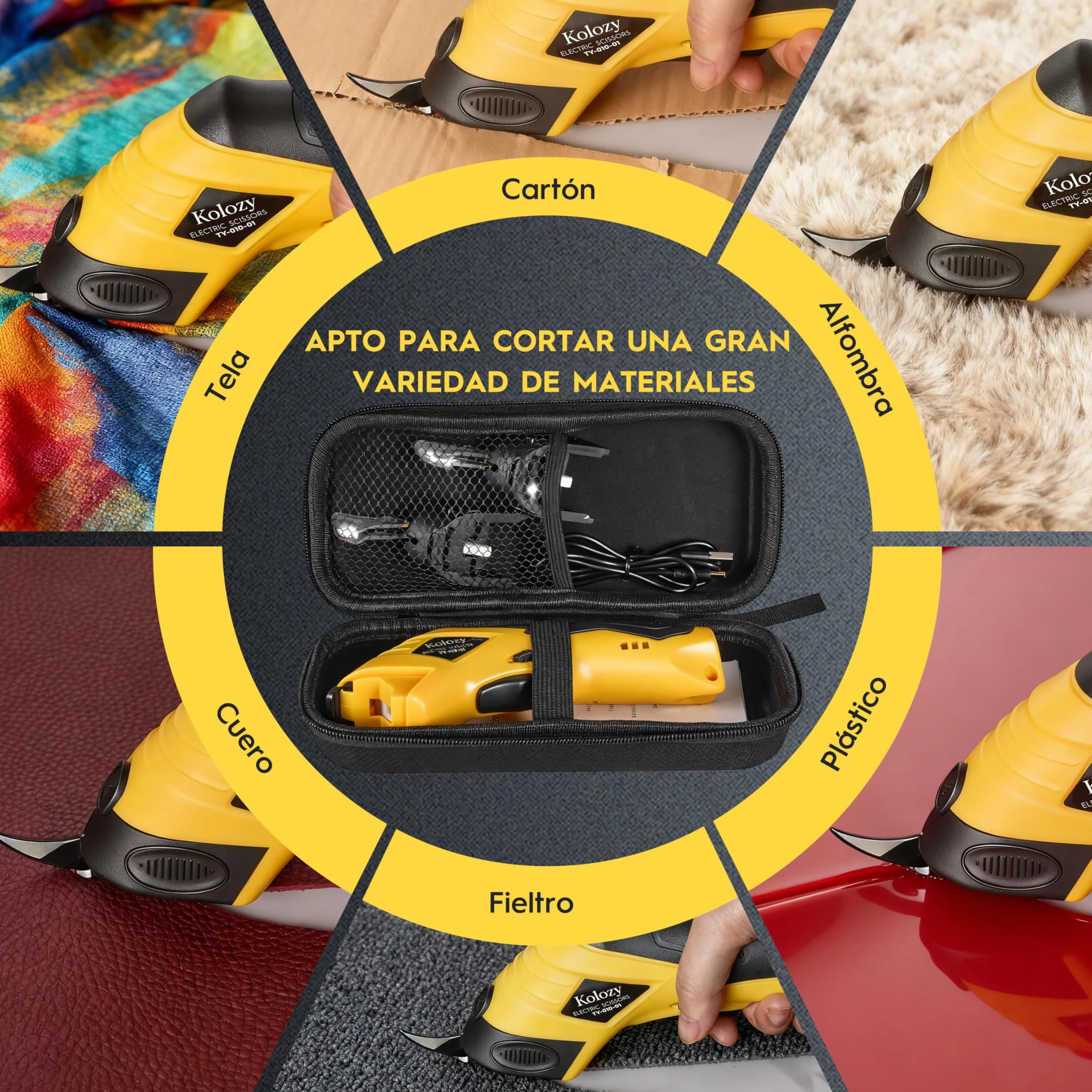 Tijeras Eléctricas Costura sin Cable, Cortador de Carton Recargable 4V Batería 2500 mAh 10000 RPM con 2 Cuchillas, Cutter Eléctrico Apto para Tela Cartón Alfombras Fieltro Cuero Plástico