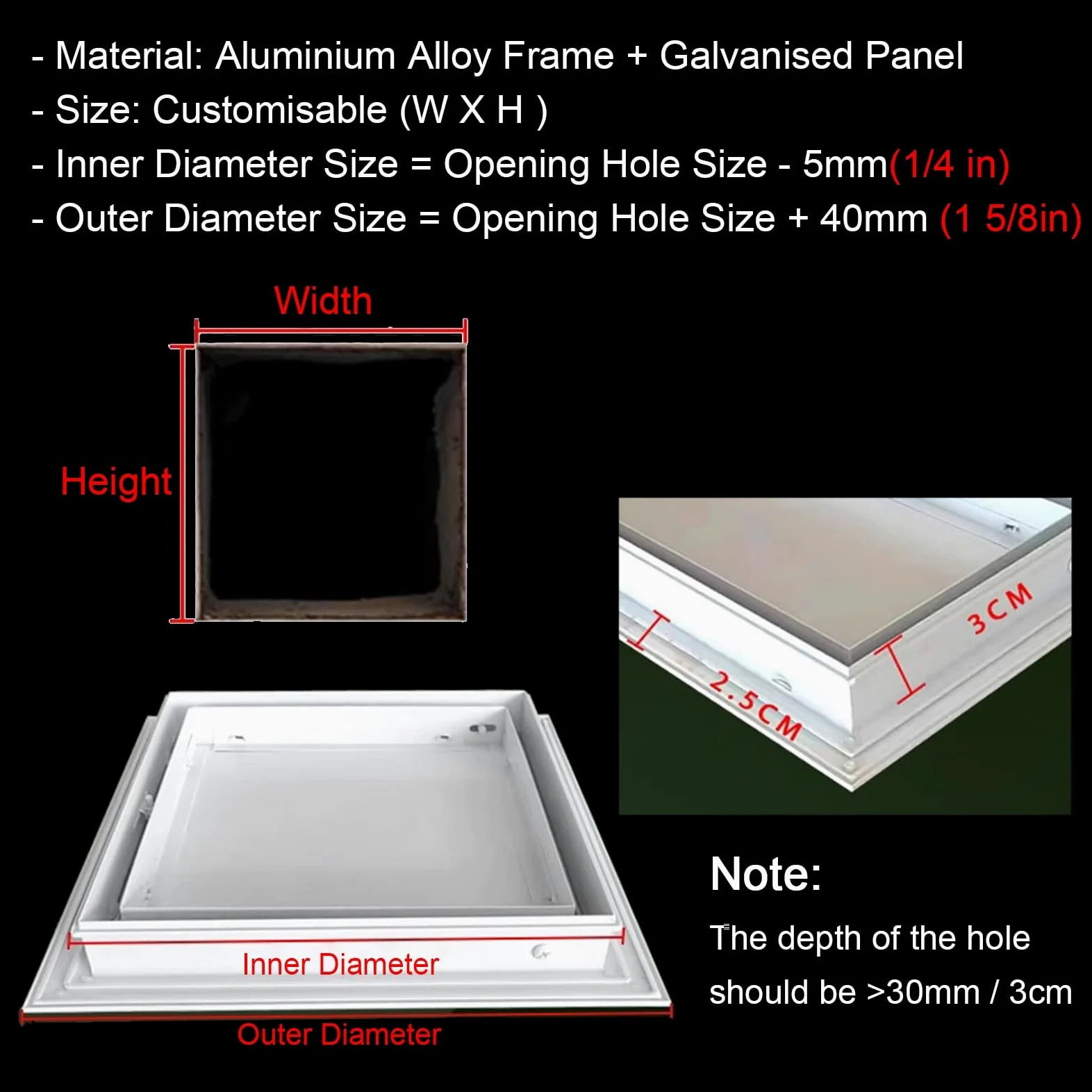 WDJBPSH Trampilla Pladur Puerta de Acceso Metálica Impermeable para Ducha Baño, Trampa al RAS para Tabiquería Seca con Cierre Giratorio(12x20in/300x500mm)