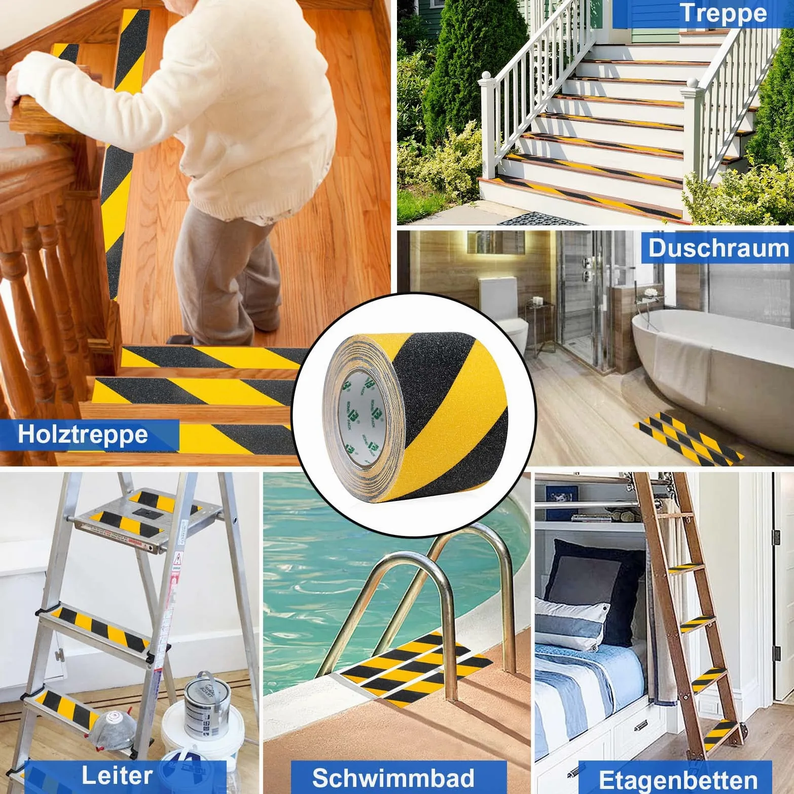 BOMEI PACK 100mmx10m Antideslizante Cinta Adhesiva, Alta Tracción Fuerte Apretón Abrasivo, Cinta Autoadhesiva de Seguridad, Cinta Adhesiva de Agarre, para Interiores y Exteriores, negro y amarillo