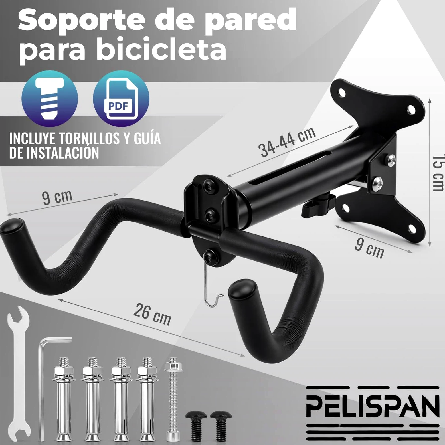 Soporte Pared Bicicleta De Forma Horizontal, Incluye Plantilla e Instruciones De Montaje. Soporte pared bicicleta Ajustable