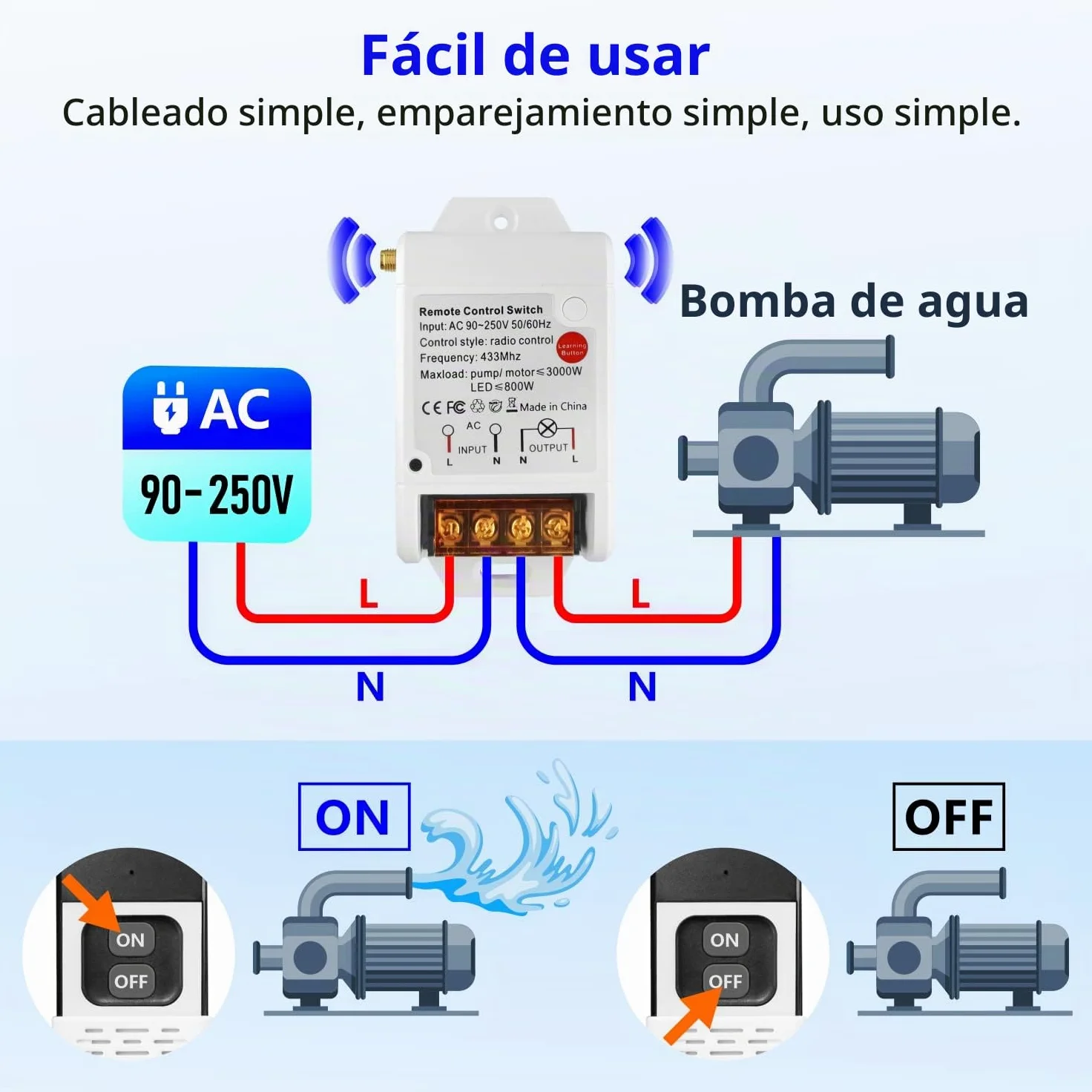 DieseRC Interruptor del Mando a distancia de Bomba Motor Inalámbrico Receptor Relé de CA 220V 3000W y 2 Transmisores rango de control de hasta 100-300 metros para Luces Bomba de agua Motor