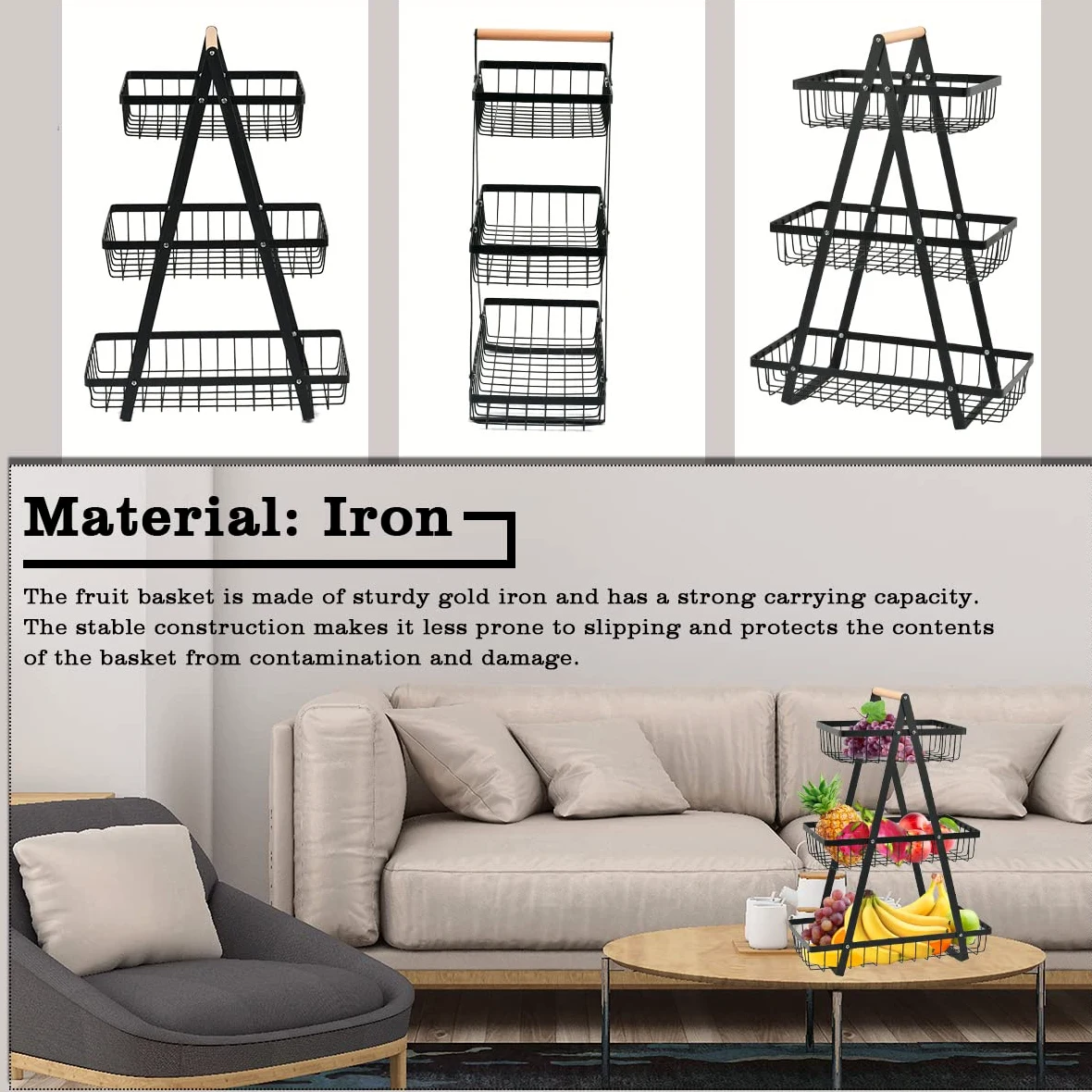 NA Cesta de frutas de 3 niveles, soporte para cuencos de frutas, cesta de pan, soporte de frutas desmontable para frutas, verduras, aperitivos en el hogar, oficina de cocina, con destornillador