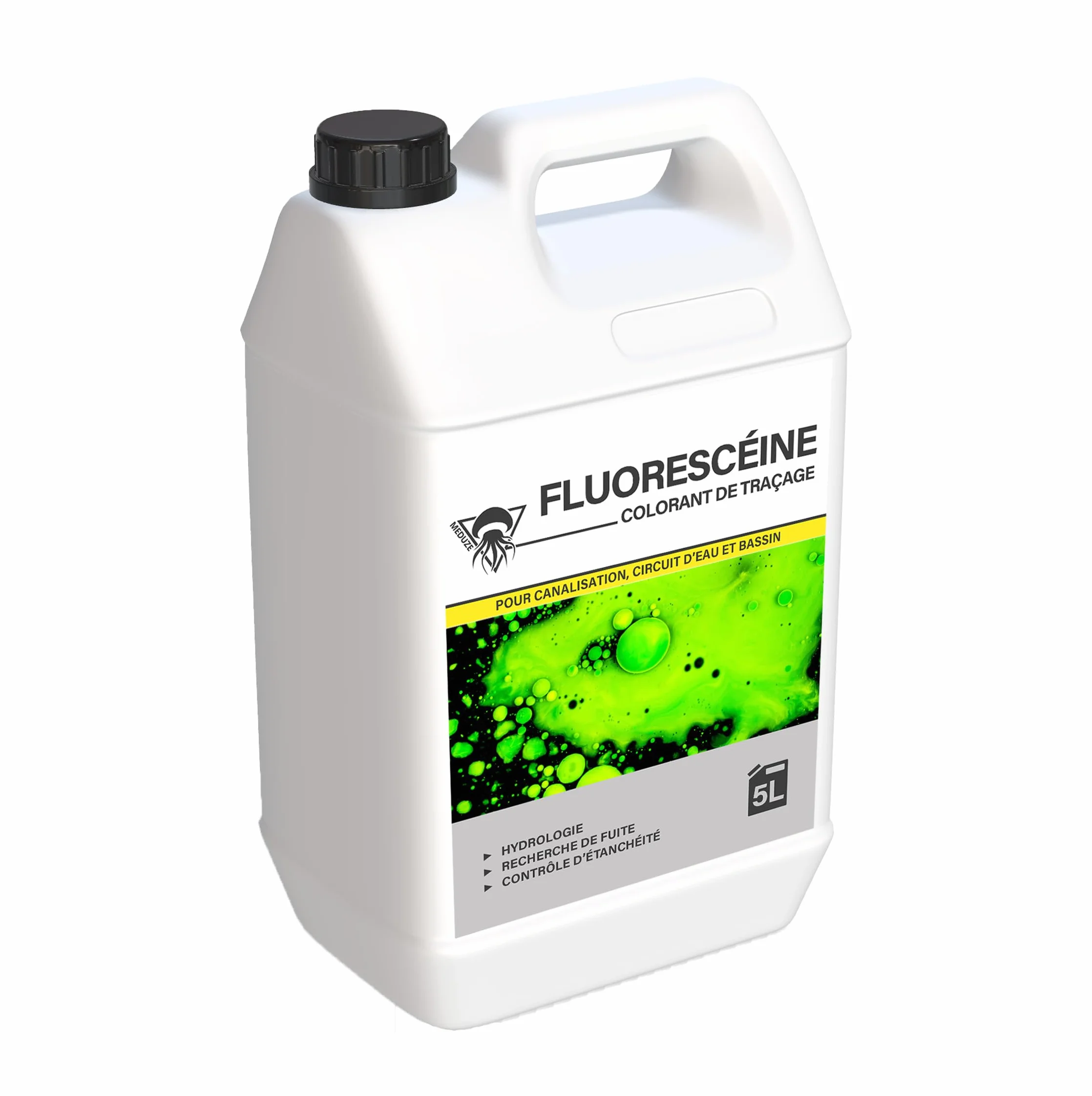 Méduze – 5 litros de fluoresceína lista para usar, colorante de trazado – Versátil – Alta visibilidad