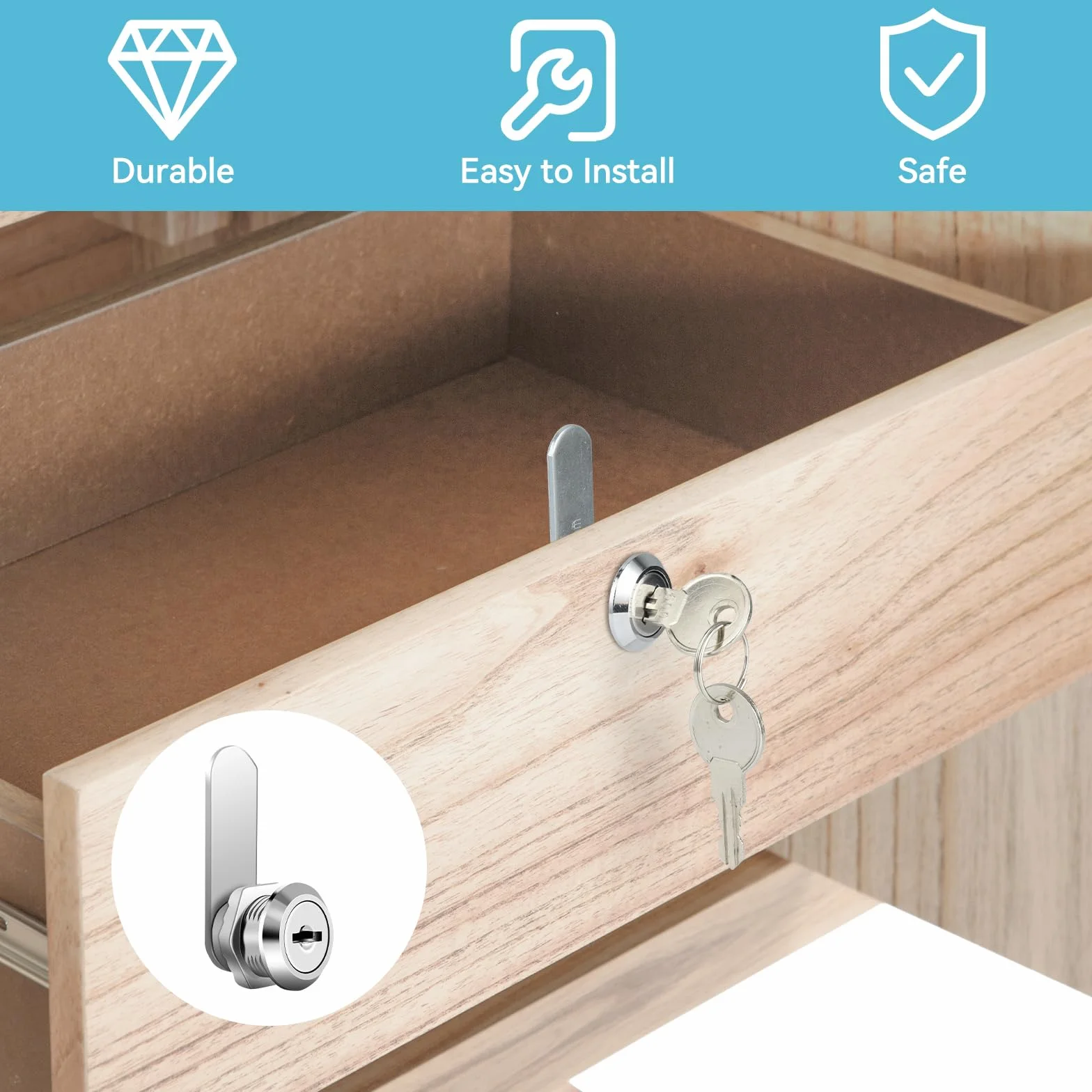 Cerradura Buzon 16mm, Cerradura de Leva Universal de Seguridad con 2 Llaves, 7 Placas de Bloqueo para Puerta de Armario