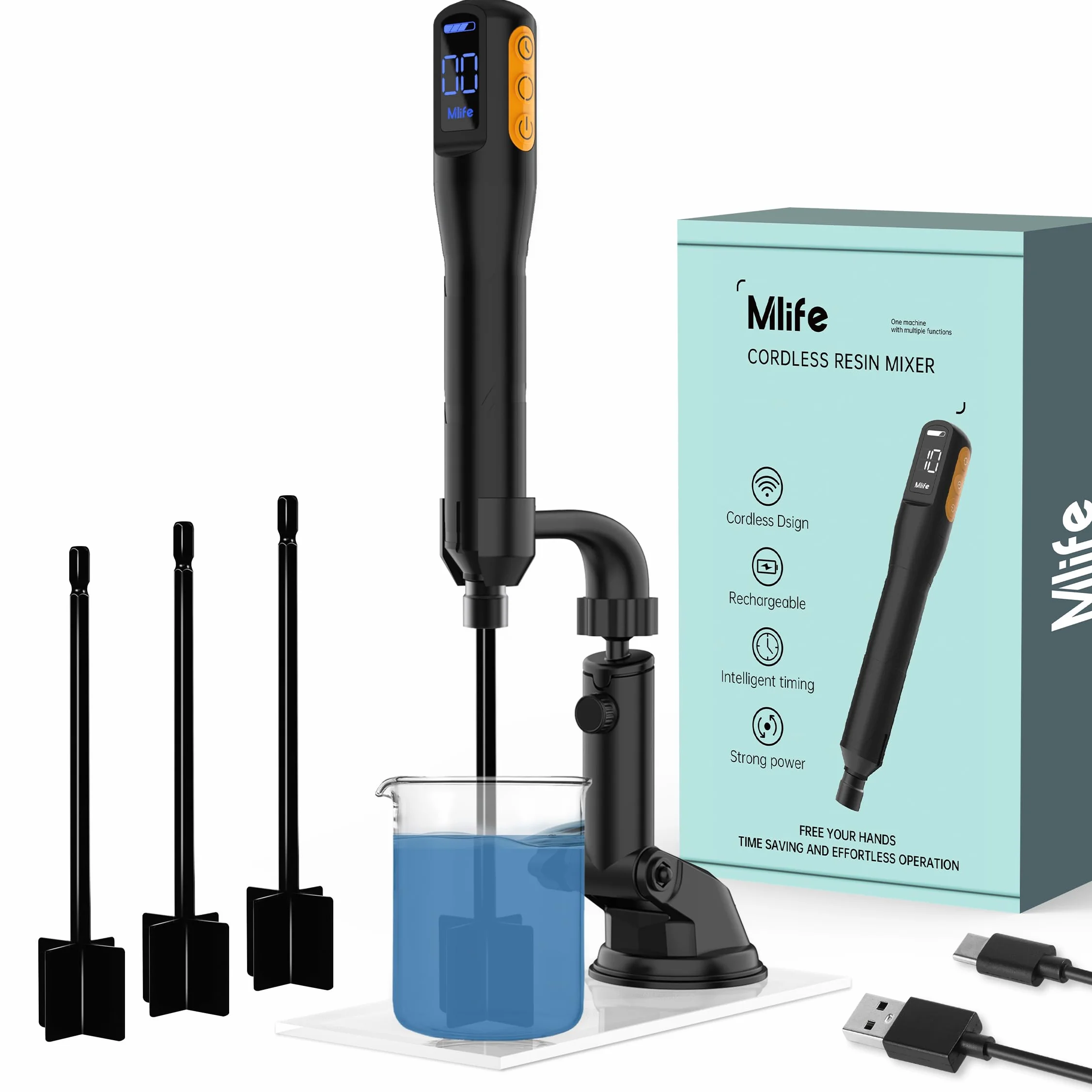 Mlife Mezclador de Resina Mejorado, Agitador Eléctrico de Resina Epoxi, Mezclador de Pintura y Mezclador Temporizado de Resina Epoxi para Resina Epoxi, Mezclado de Silicona, Moldes de Resina(Negro)