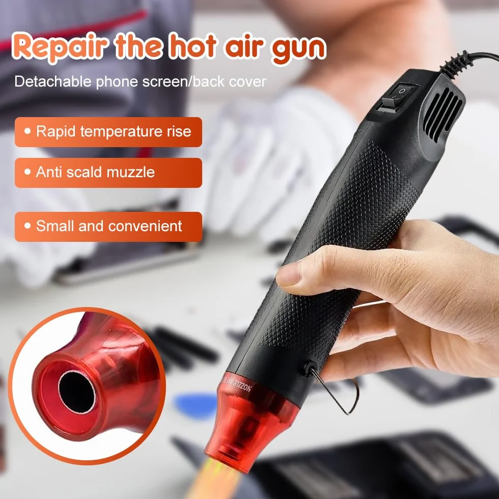 mizikuu Mini Pistola de Calor, 200 ℃ Pistola de Aire Caliente con 328 Tubo Termorretráctil Pistola Térmica para Manualidades, Gofrado, Encogimiento de Calor, Secado de Tinta