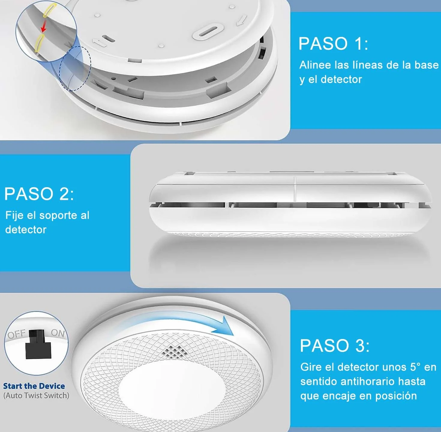 Detector de Humo Inteligente Wi-Fi 2 Piezas EN 14604 Batería 10 Años App Tuya/Smart Life