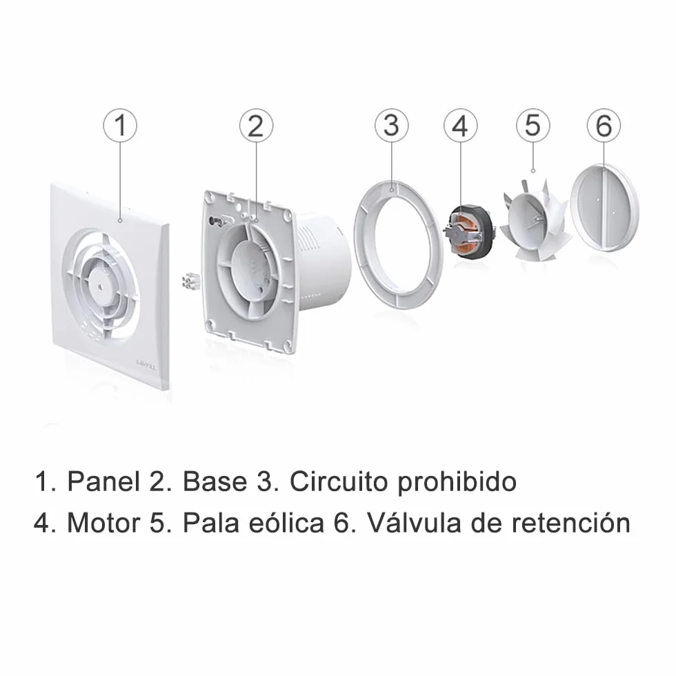 Extractor de aire 150 mm 18 W 320 m³/h con válvula antirretorno, montaje en ventana y pared Ventilador para cocina, baño, invernadero, garaje -6 pulgadas