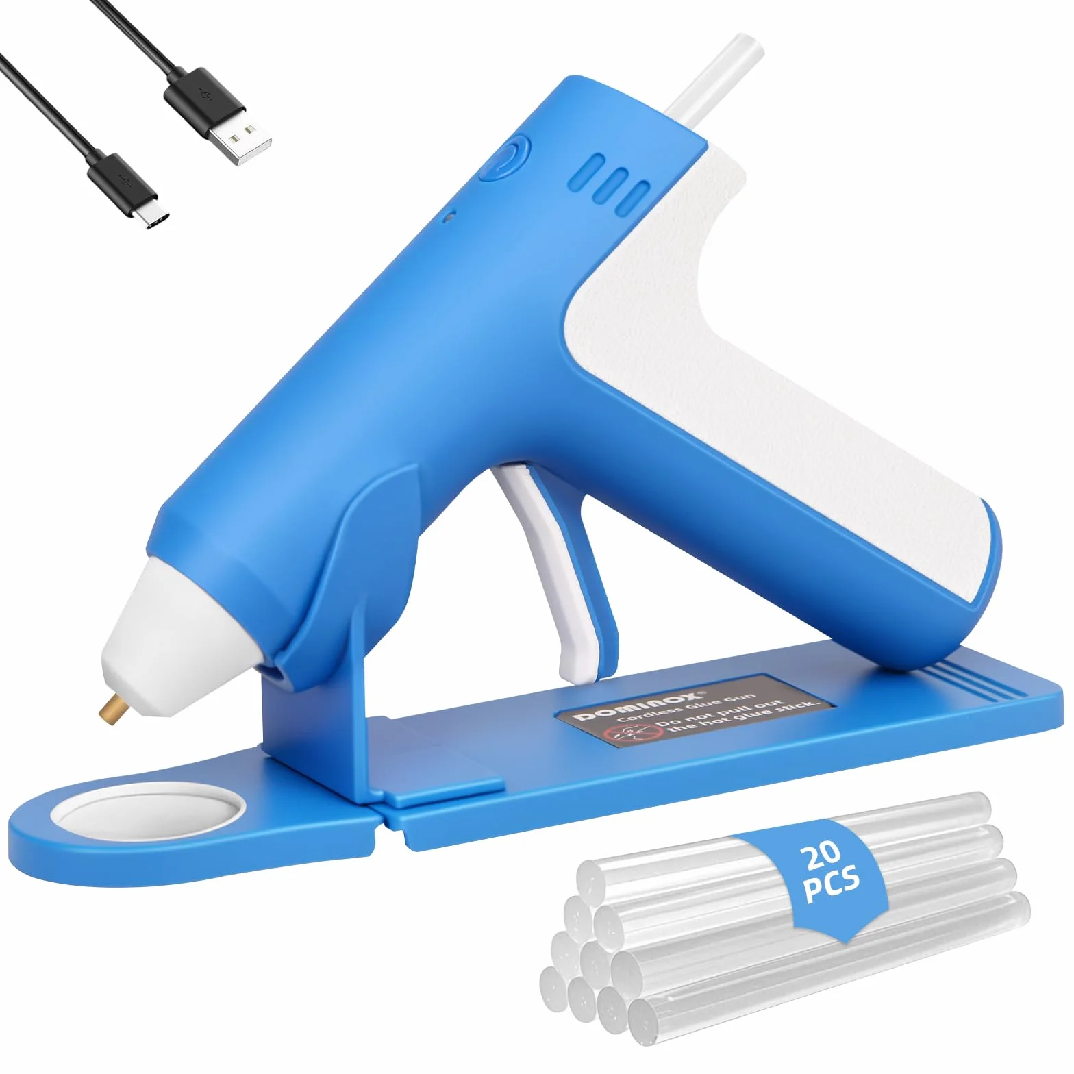 Pistola de Pegamento Caliente Inalámbrica con 20 Barras de Silicona, Calentamiento Rápido de 25S, Batería Recargable 2000mAh Type-C, Apagado inteligente, para Arte, Artesanía, DIY, Azul