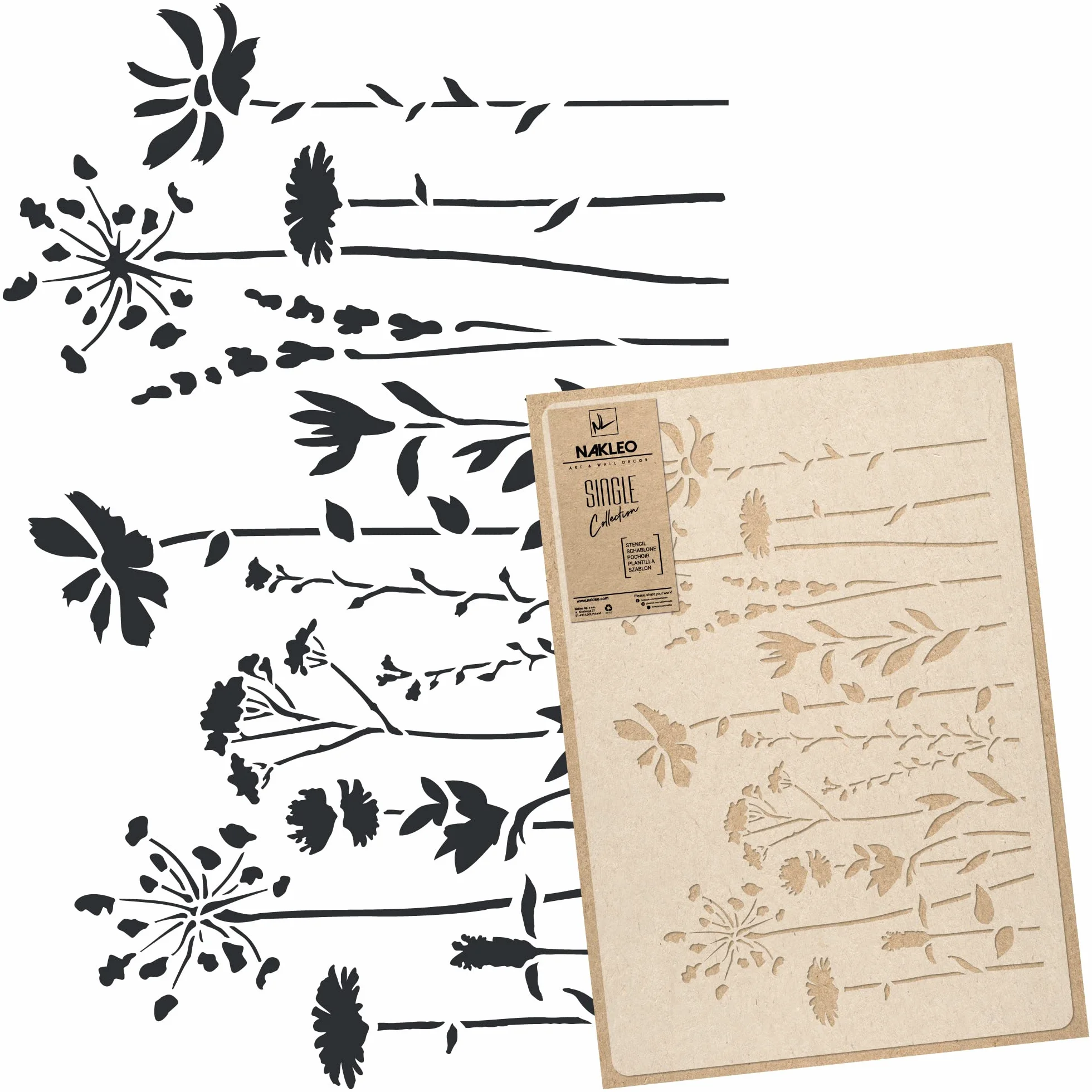 NAKLEO Plantilla de Flores para Pintar Paredes Grandes 43x64cm, Prado Flor Naturaleza Patrón Plástico y Reutilizable, Stencil Manualidades DIY Artesanía Casa Decoración, Piso Madera Tejido Muebles