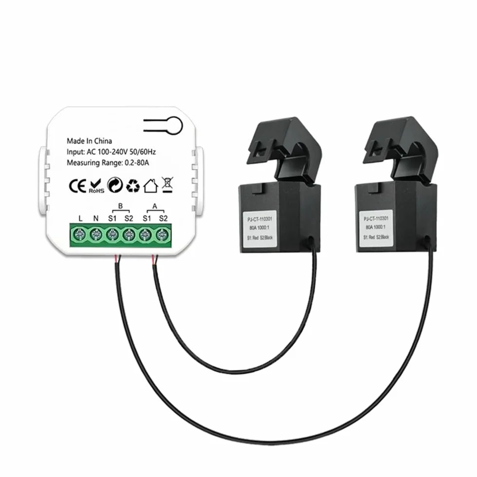 DollaTek Medidor de energía inteligente WIFI 80A con monitor de energía para el hogar inteligente CT de 2 abrazaderas (blanco)