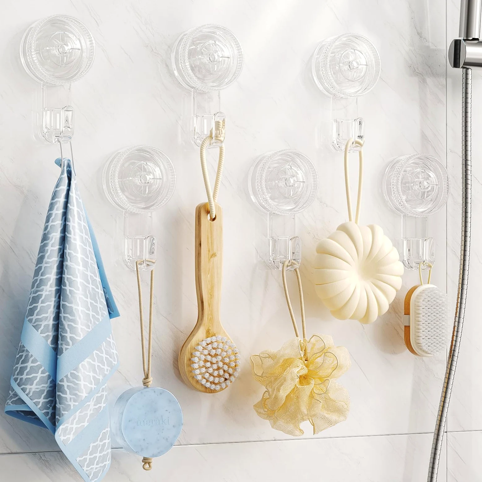 Luxear Ganchos Ventosa de Baño para Toallas 6 Piezas Colgador Ventosa | Perchero Ventosa Giratorio para Toallas Albornoz, Percha Resistentes para Cocina Baño Pared Azulejos Vidrio, Transparente
