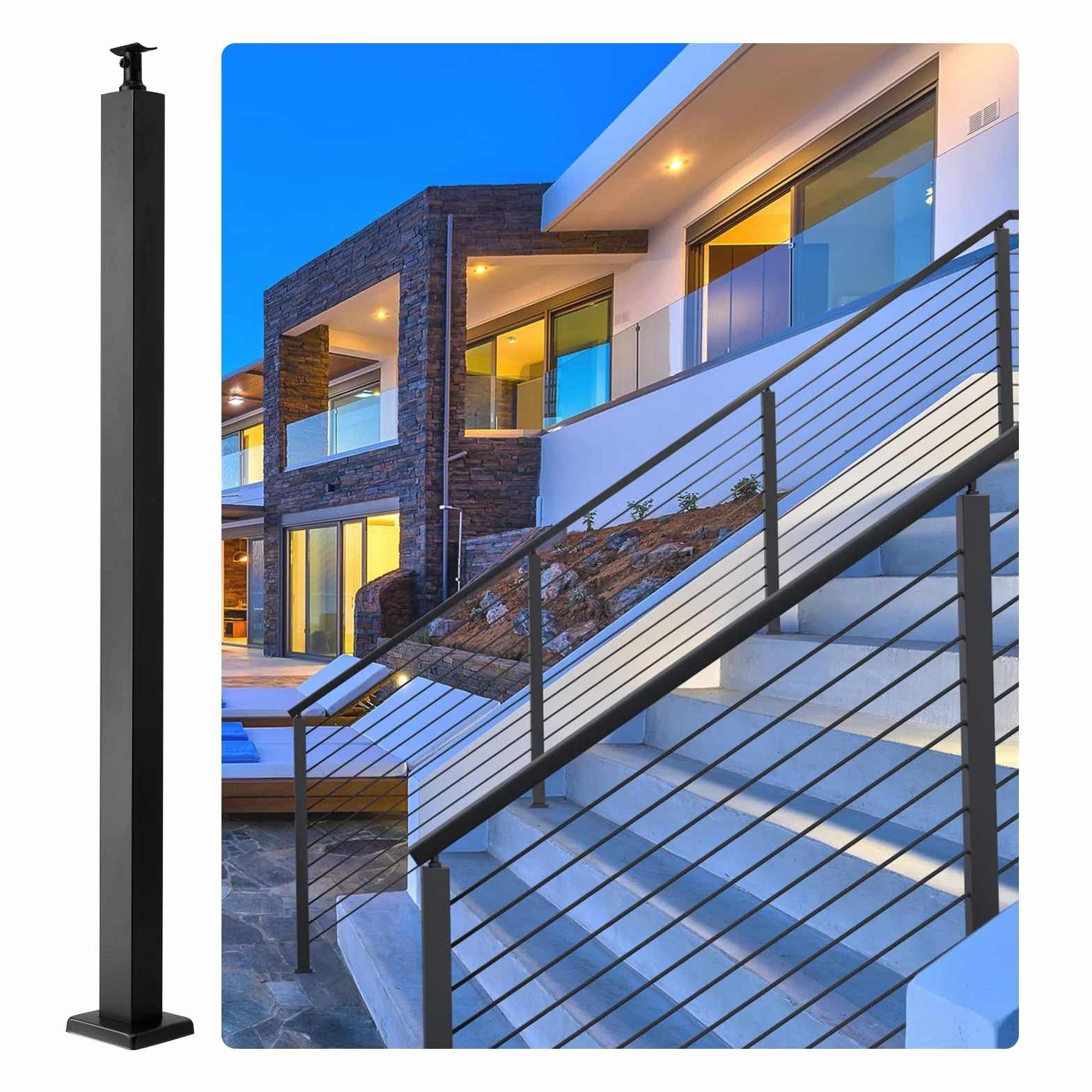 VEVOR Poste de Barandilla 106,7x5x5 cm Barandilla para Escalones con Accesorios de Montaje Columna del Pasamano de Acero Inoxidable con Soporte de Montaje para Terraza Jardín interior/Exterior, Negro