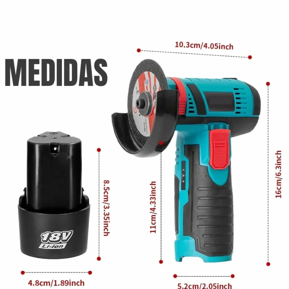 Mini Amoladora Angular Inalámbrica LHD de 18V con 2 Baterías, Cargador, 2 Discos de Corte y Maletín de Transporte.