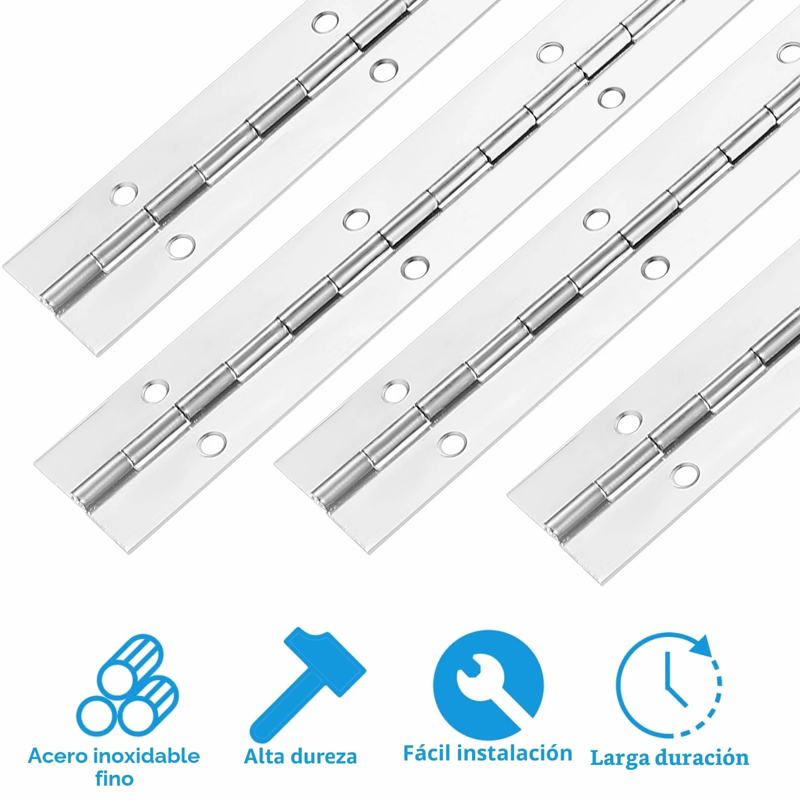 Bisagra de Piano de Acero Inoxidable 30 cm, Plegable con 12 Orificios, Resistente a la Corrosión, Incluye Tornillos