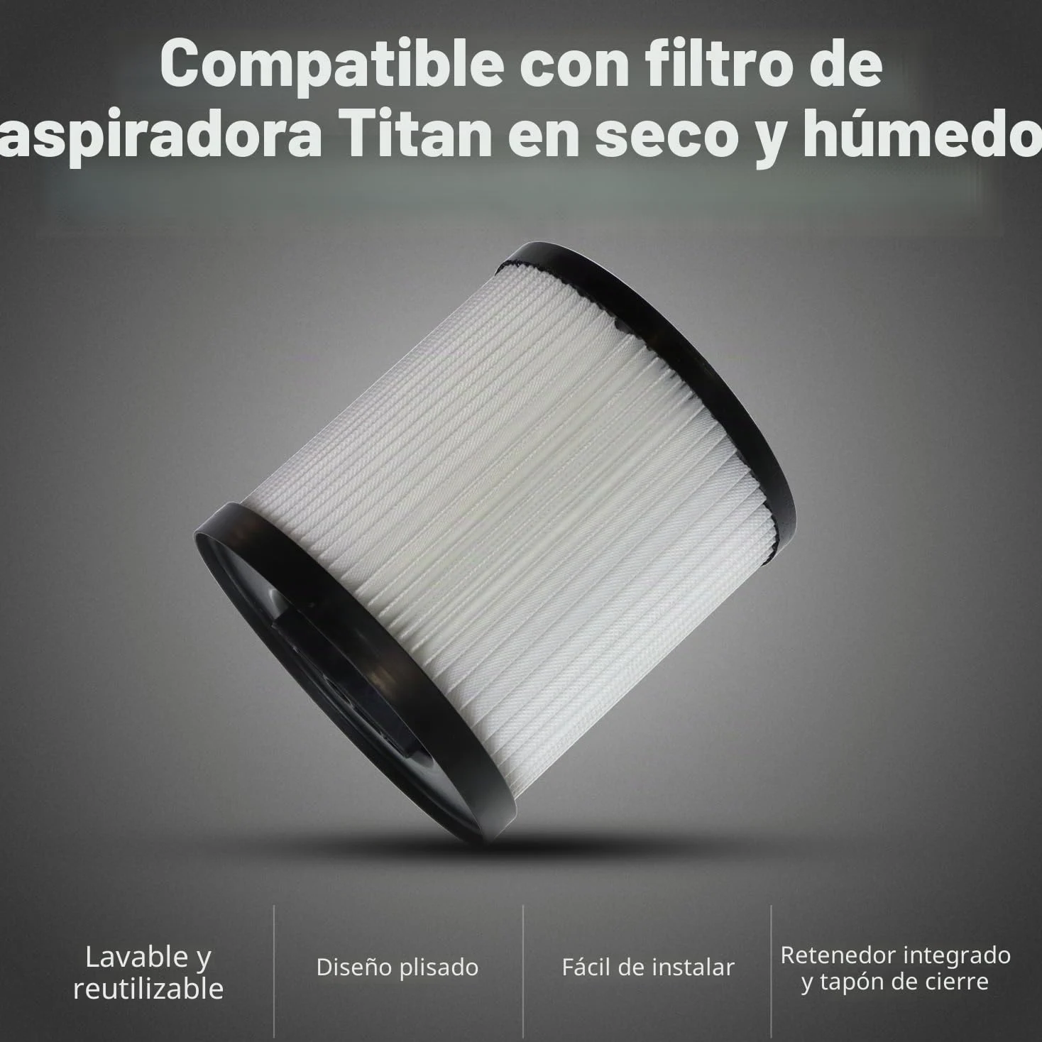 Filtro de cartucho para aspiradora en seco y húmedo para Titan TTB774VAC 16 litros