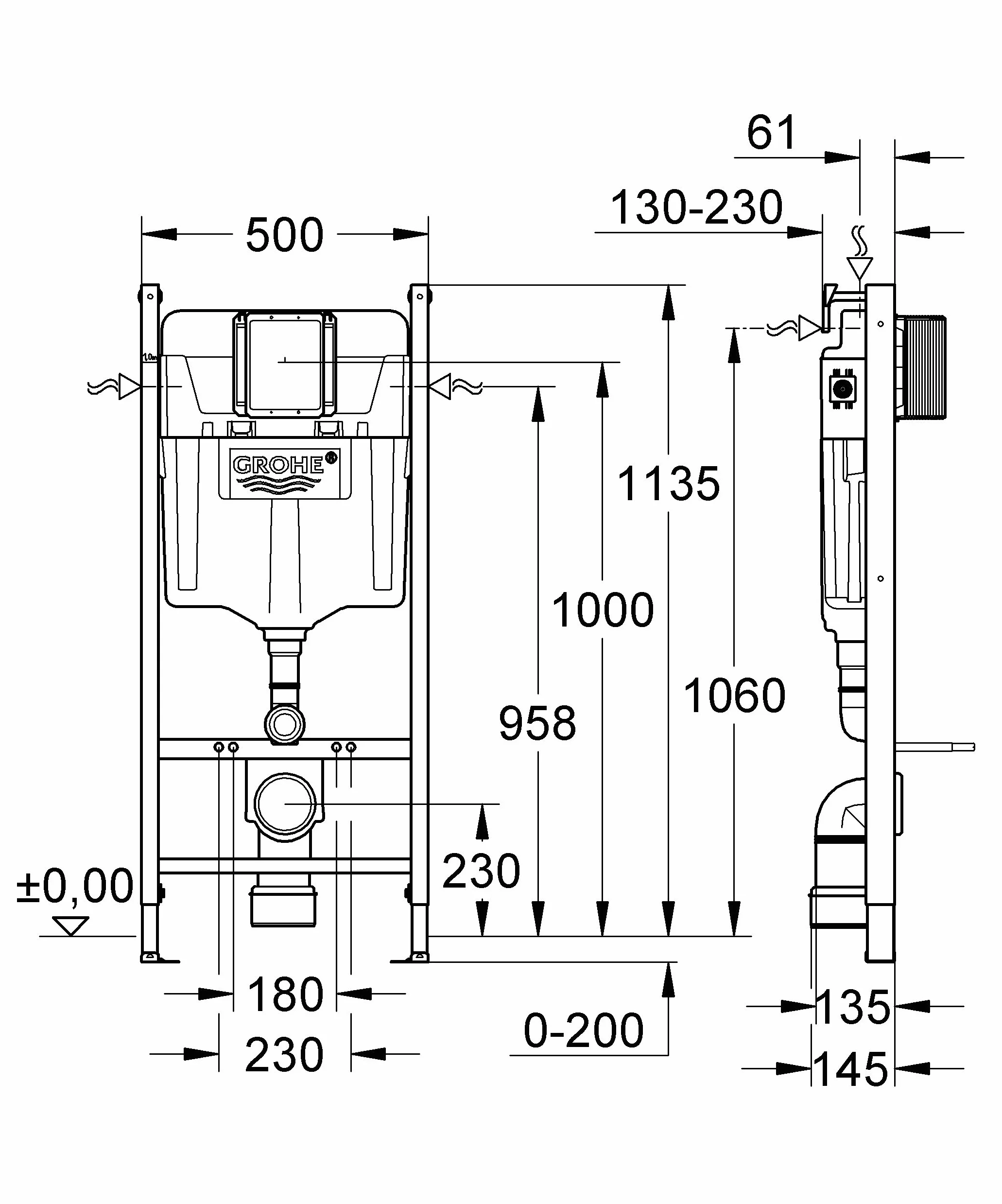 Grohe Solido Pack 2-en-1 Bastidor 1.13 m anclajes cisterna empotrada WC 6-9 l