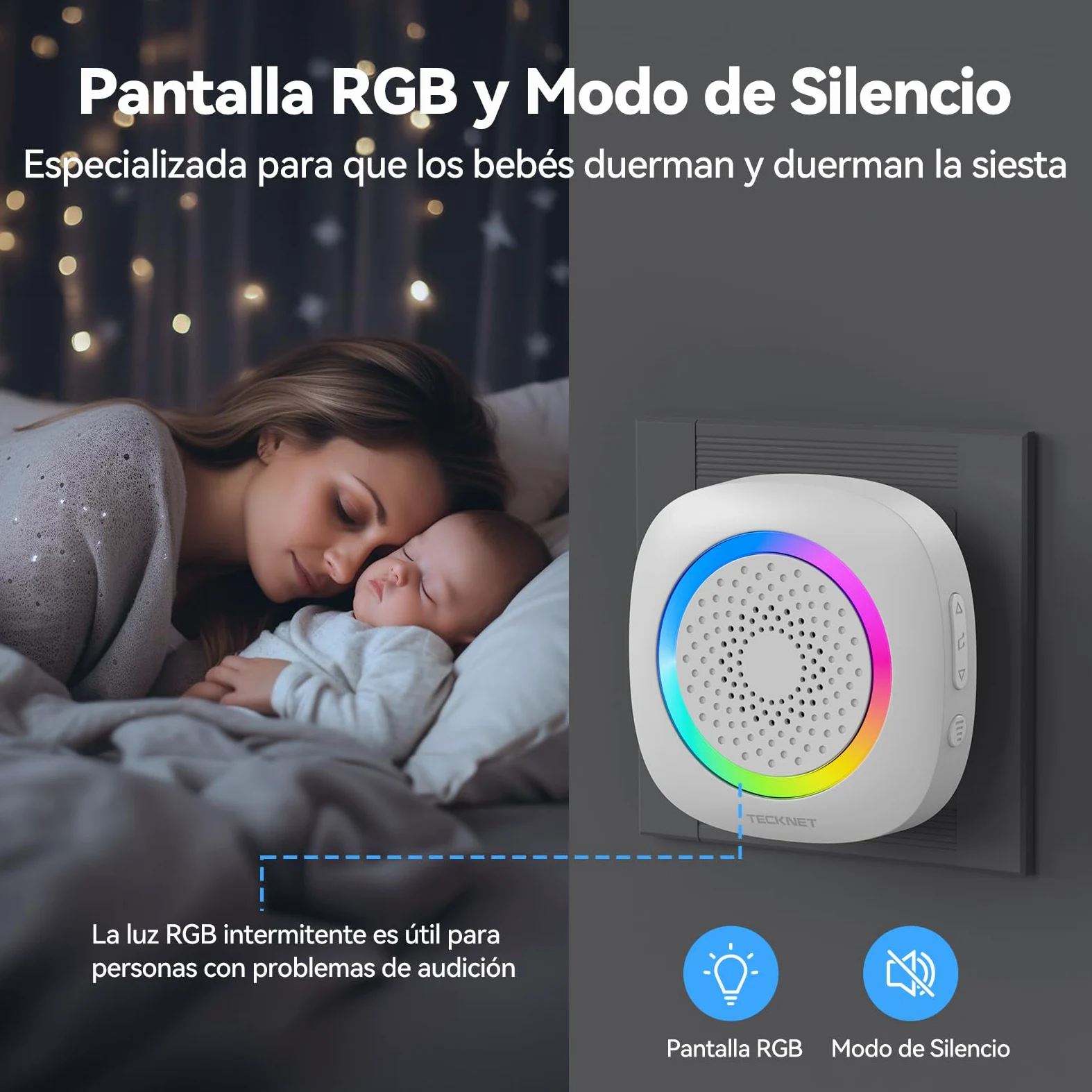 TECKNET Alarma Casa con Timbre Y Sensor Apertura Puerta Magnético, 2*Sensor | Alcance de 300m, 61 Melodías, Indicador RGB, Sistema de Seguridad para Hogar, Tienda u Oficina